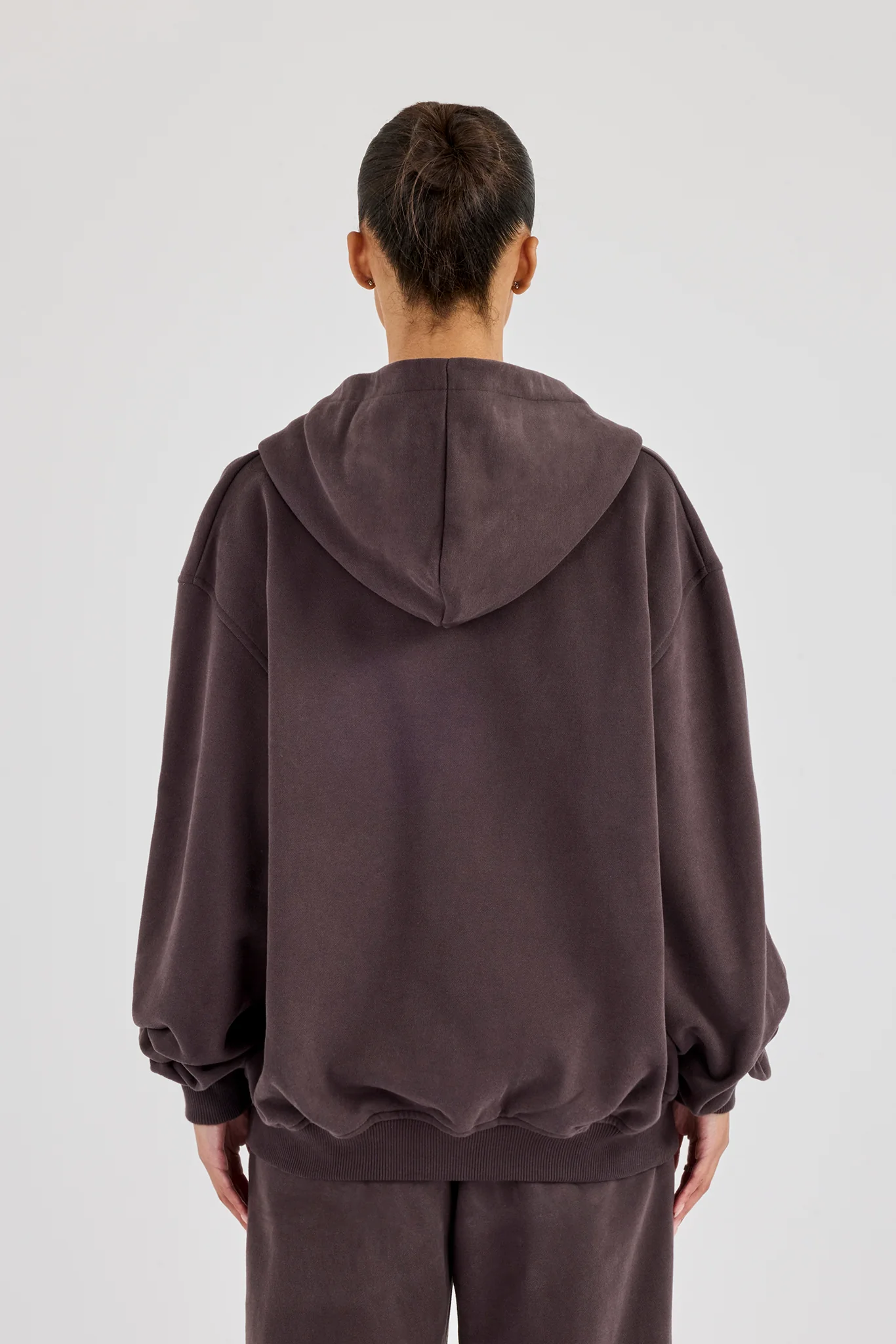C Embroidered Zip Through Hoodie - Coffee - Image 3