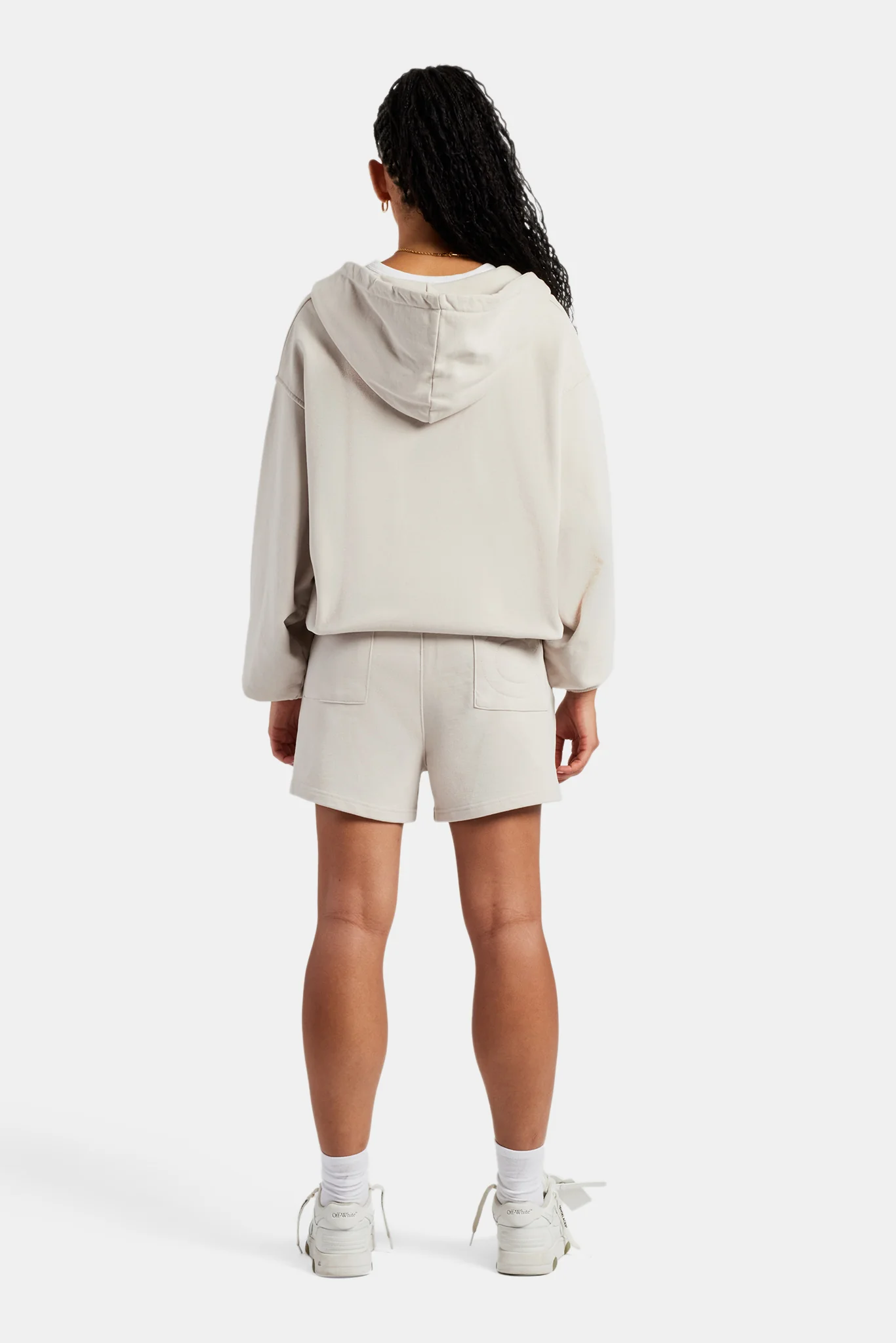 C Embroidered Zip Through Hoodie & Short Set - Stone - Image 4