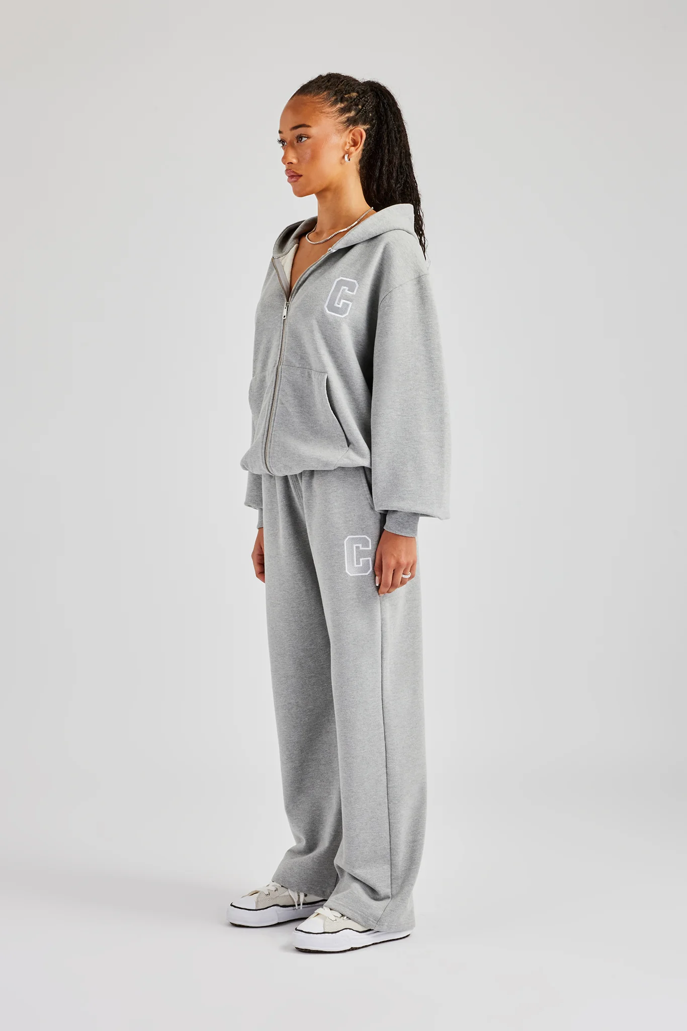 C Embroidered Zip Through Tracksuit - Grey Marl - Image 3