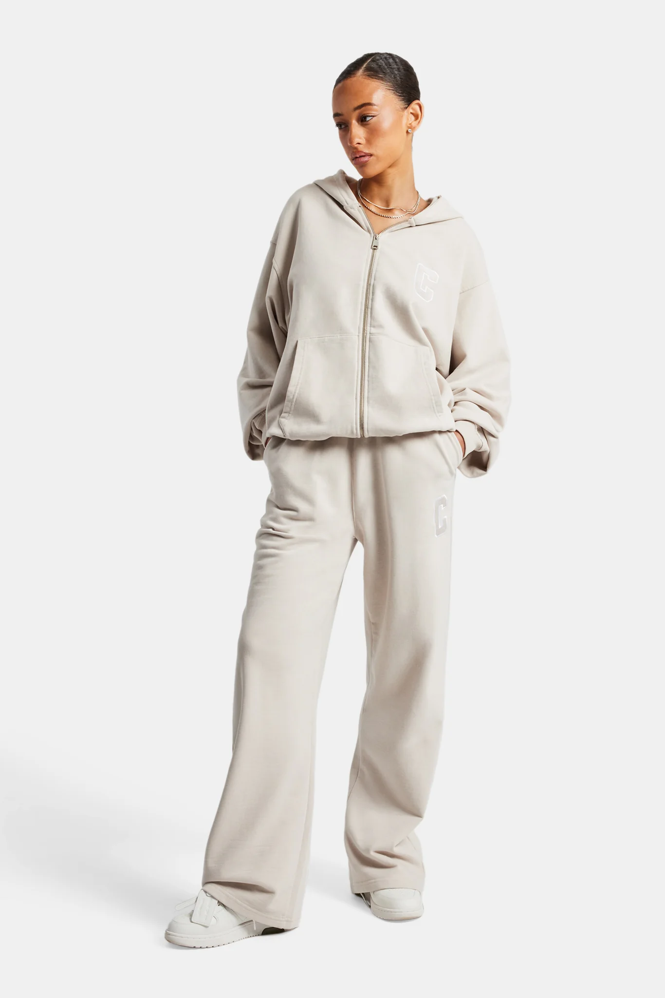C Embroidered Zip Through Tracksuit - Stone - Image 8