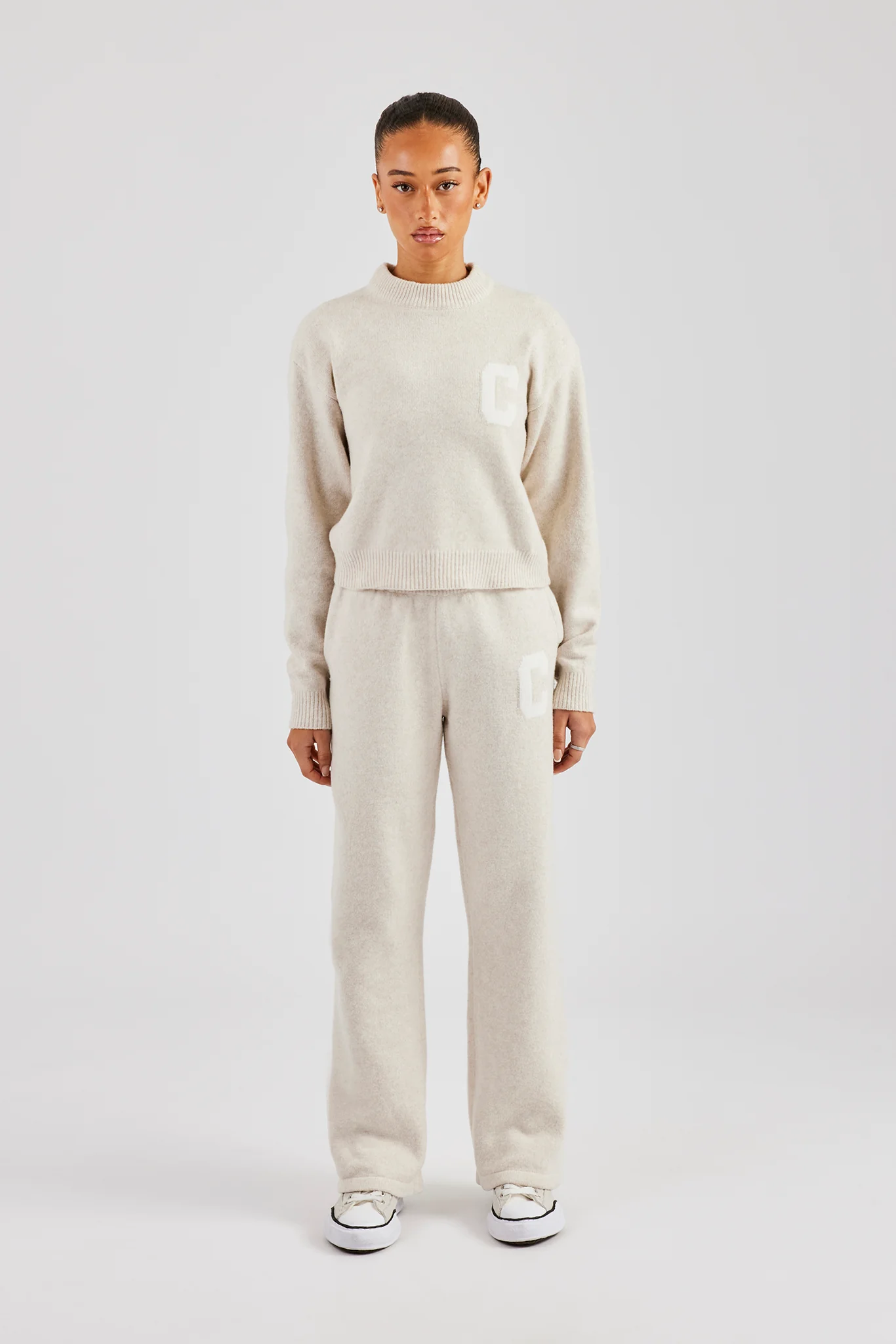 C Knitted Boxy Sweatshirt & Jogger - Oatmeal - Image 2