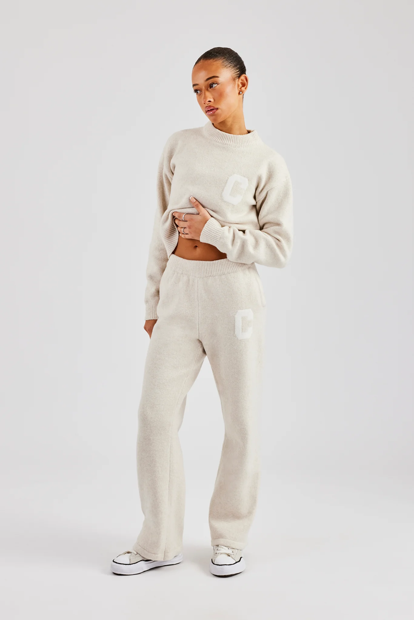 C Knitted Boxy Sweatshirt & Jogger - Oatmeal - Image 5