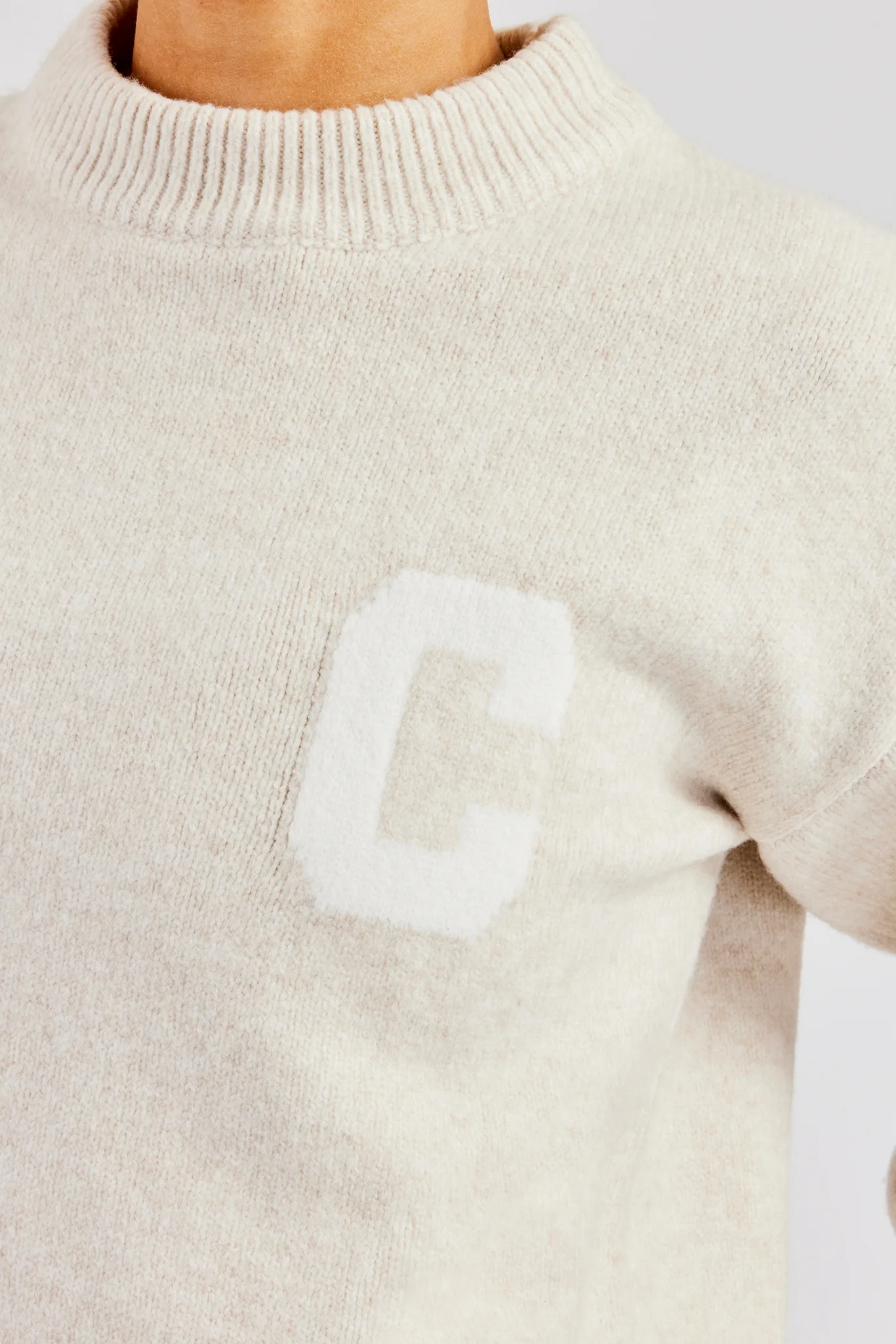 C Knitted Boxy Sweatshirt - Oatmeal - Image 2