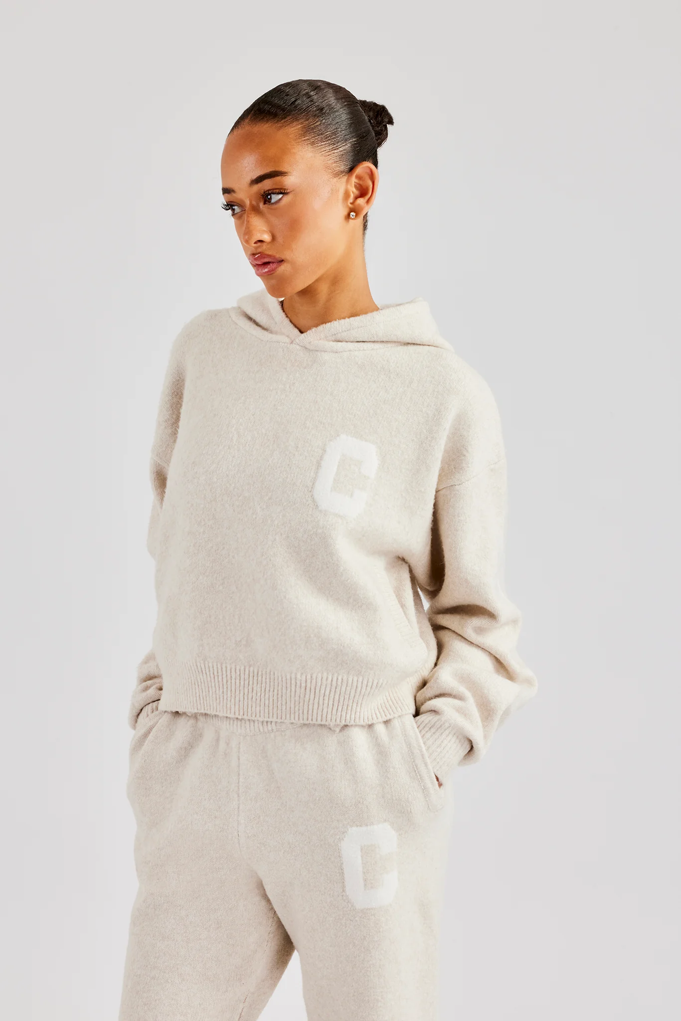 C Knitted Hoodie - Oatmeal - Image 3