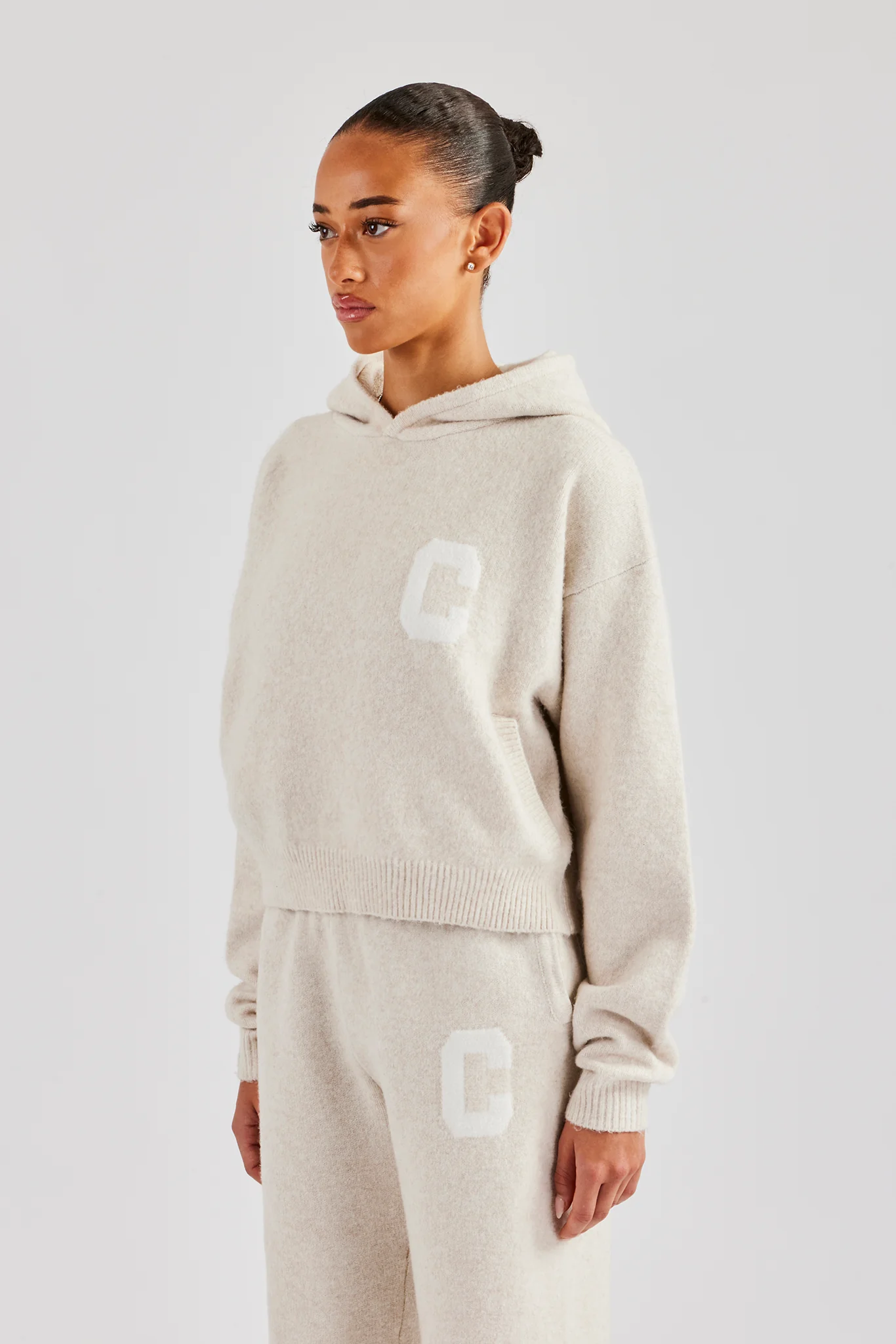 C Knitted Hoodie - Oatmeal - Image 4