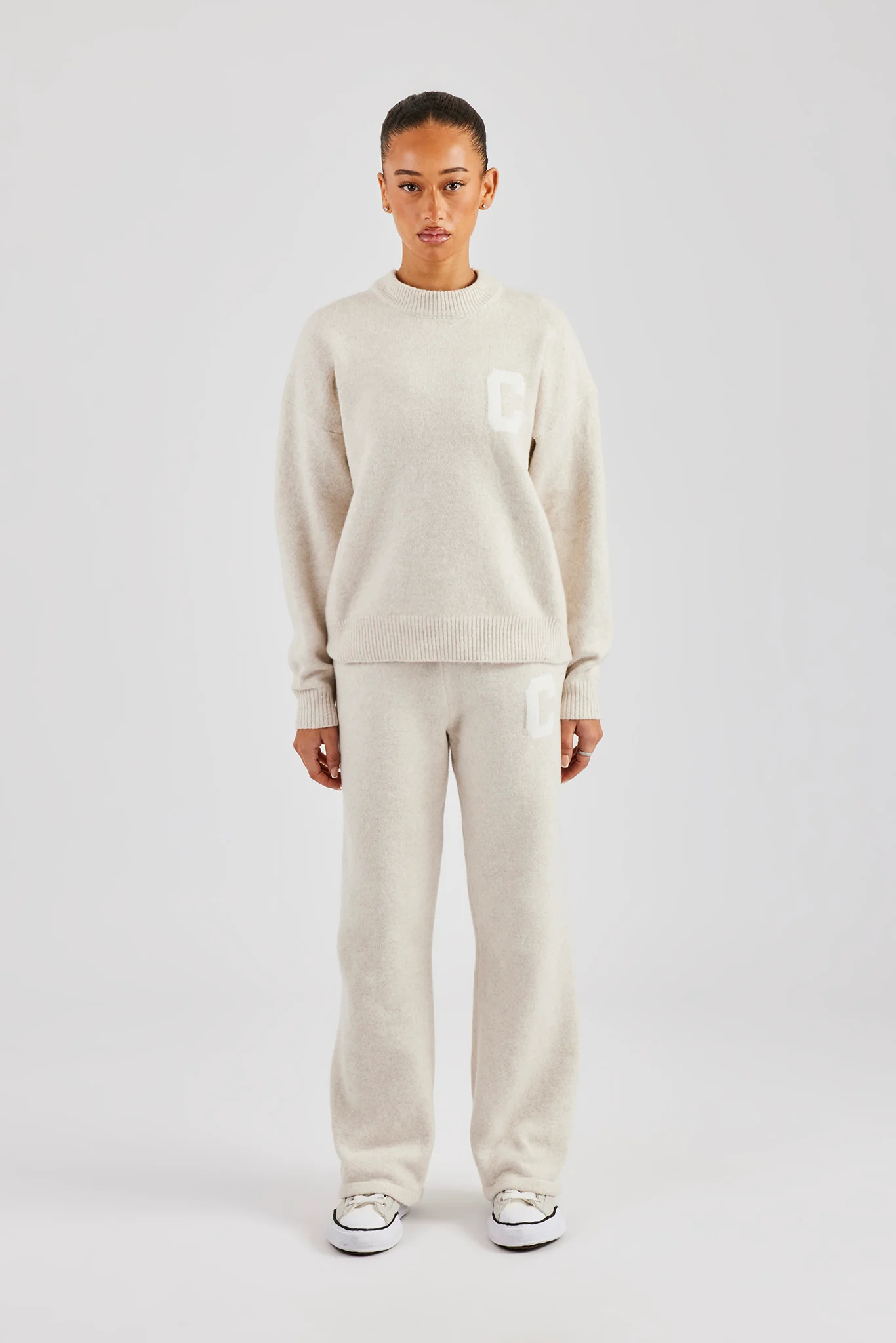 C Knitted Sweatshirt & Jogger - Oatmeal - Image 2