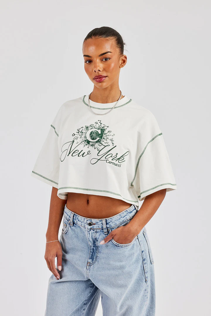 C New York Cropped T-Shirt - Off White - Image 5