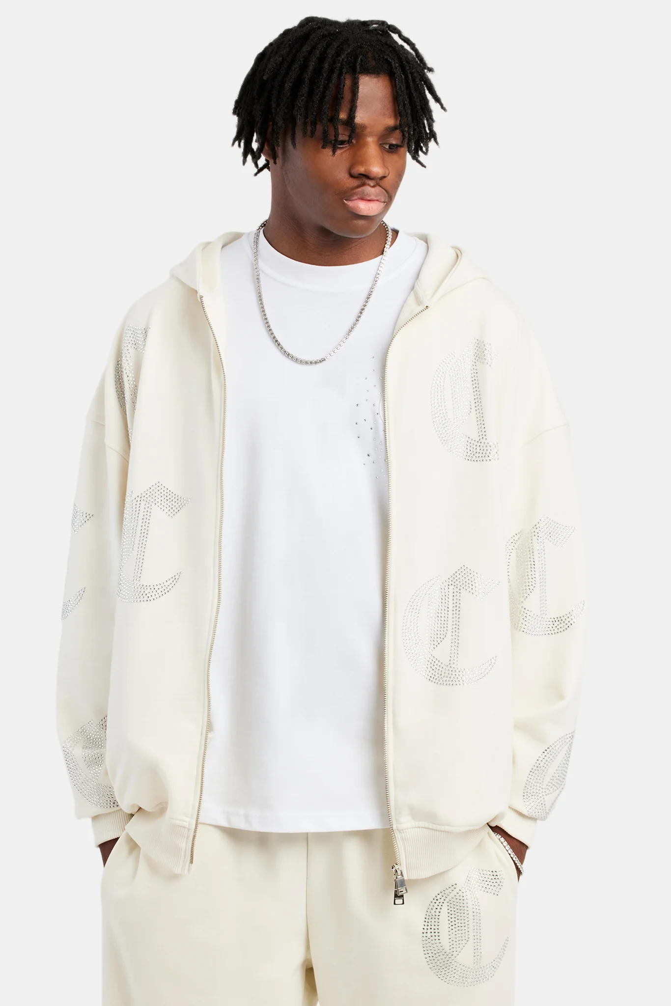 C Repeat Rhinestone Tracksuit - Ecru - Image 6