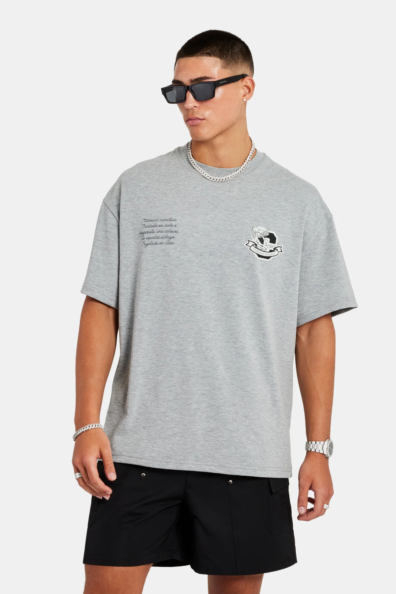 C Diamond Oversized T-Shirt - Grey Marl - Image 4