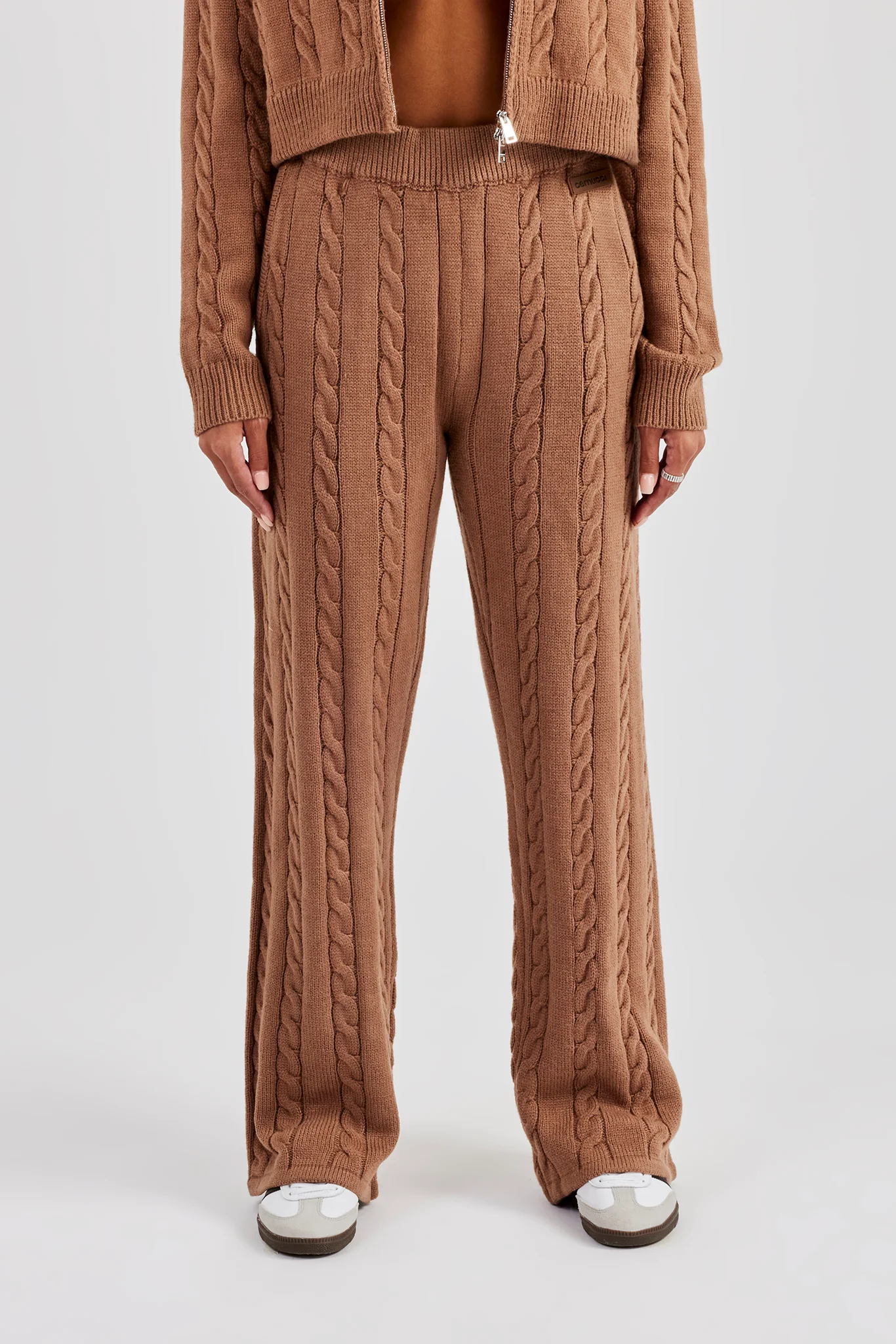 Cable Knit Wide Leg Jogger - Tan - Image 3