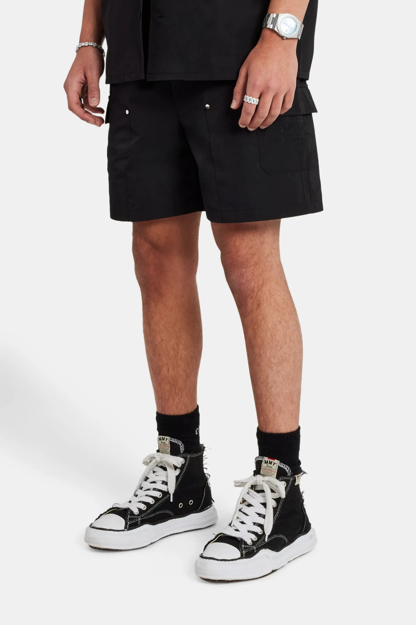 Carpenter Nylon Embroidered Shirt & Short Set - Black - Image 6