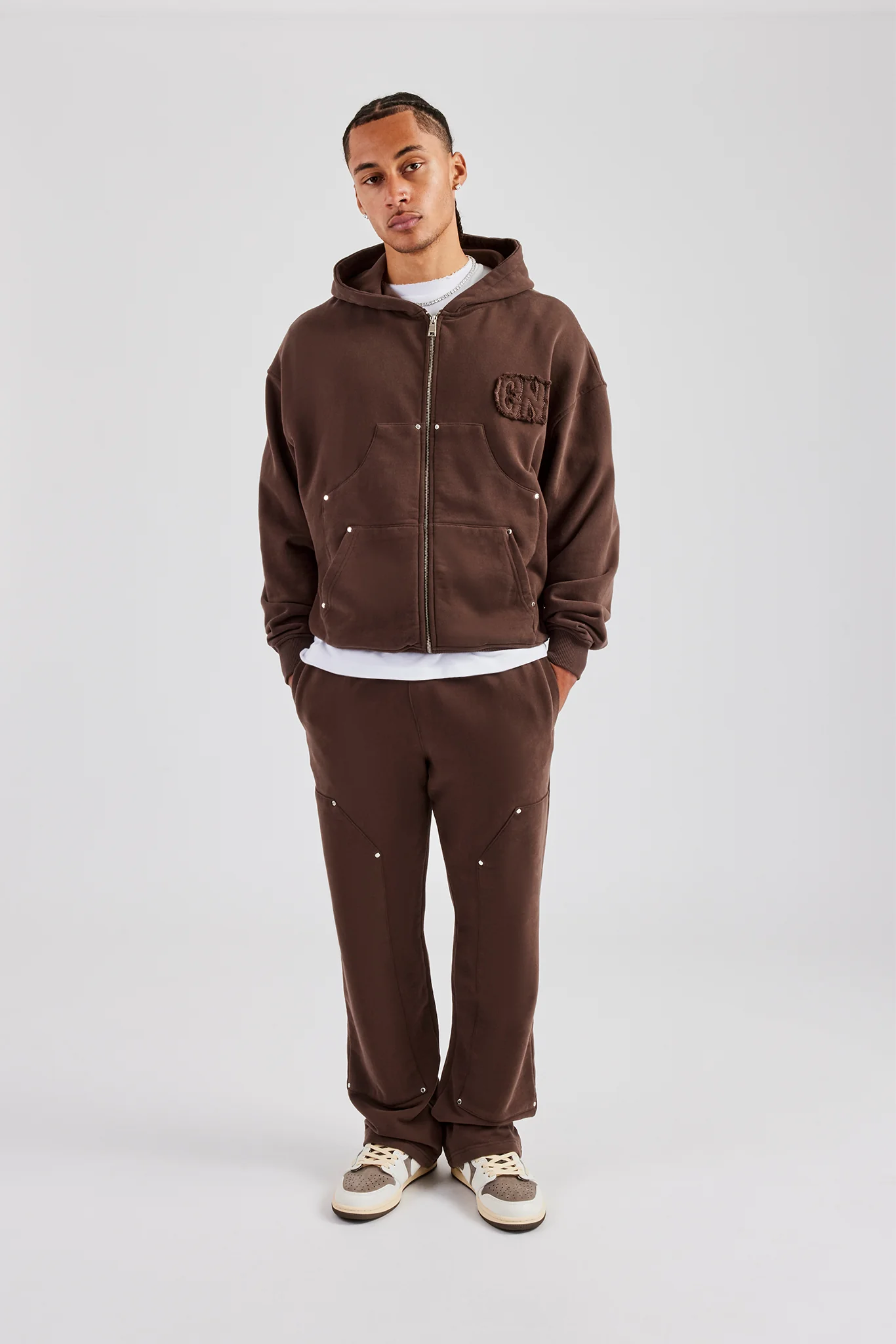Carpenter Raw Edge Straight Leg Jogger - Chocolate - Image 2