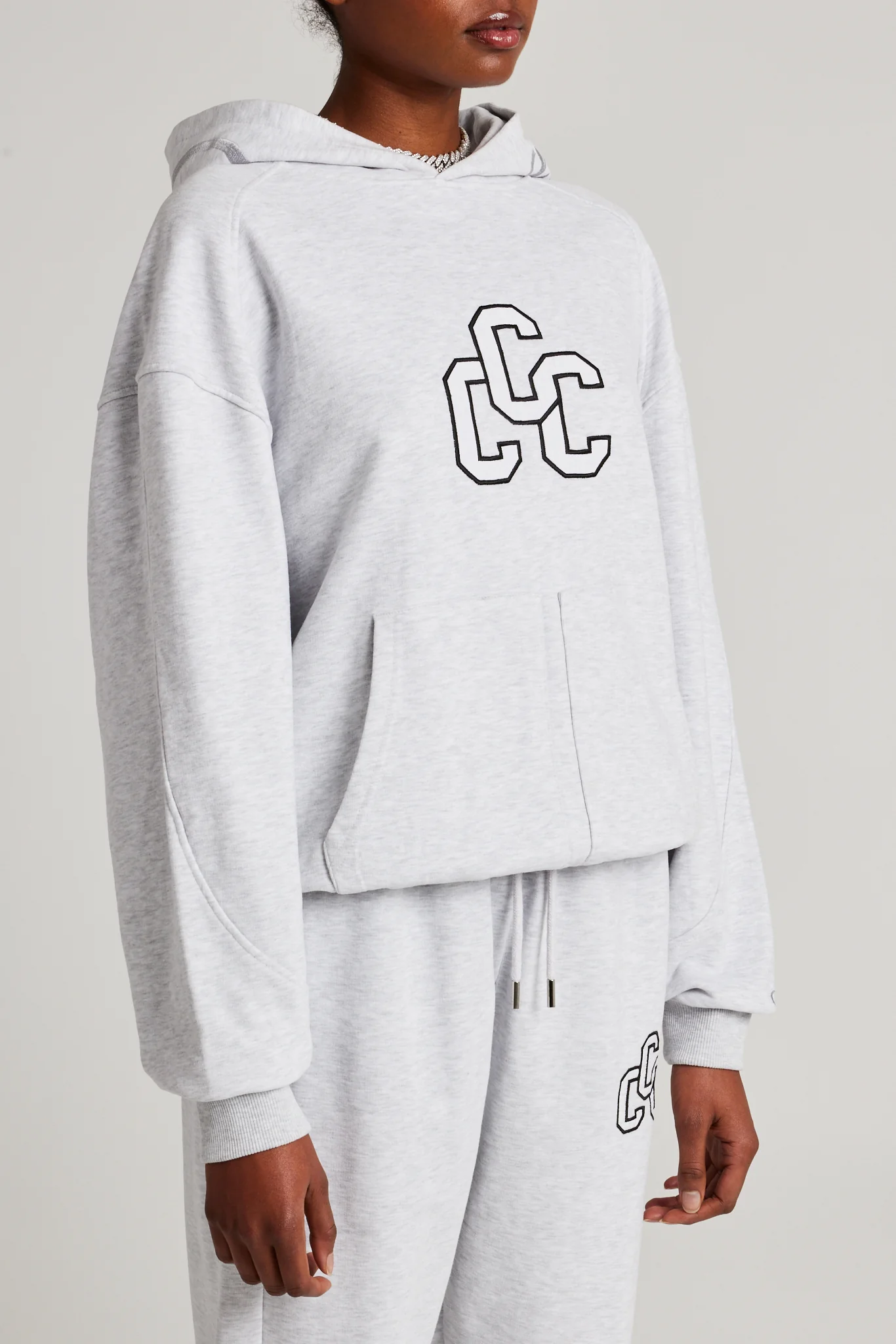CCC Applique Varsity Hoodie - Grey Marl - Image 4