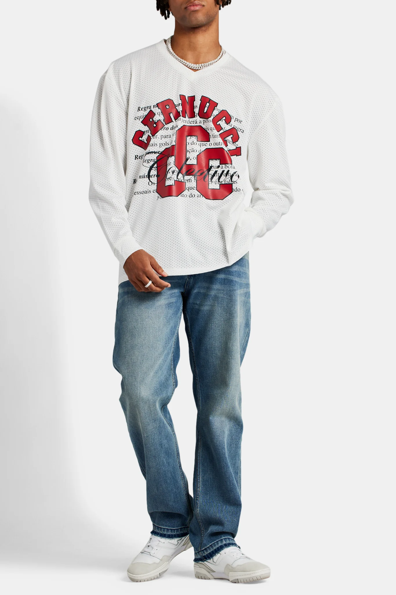 CCC Mesh Long Sleeve Varsity Top - White - Image 3