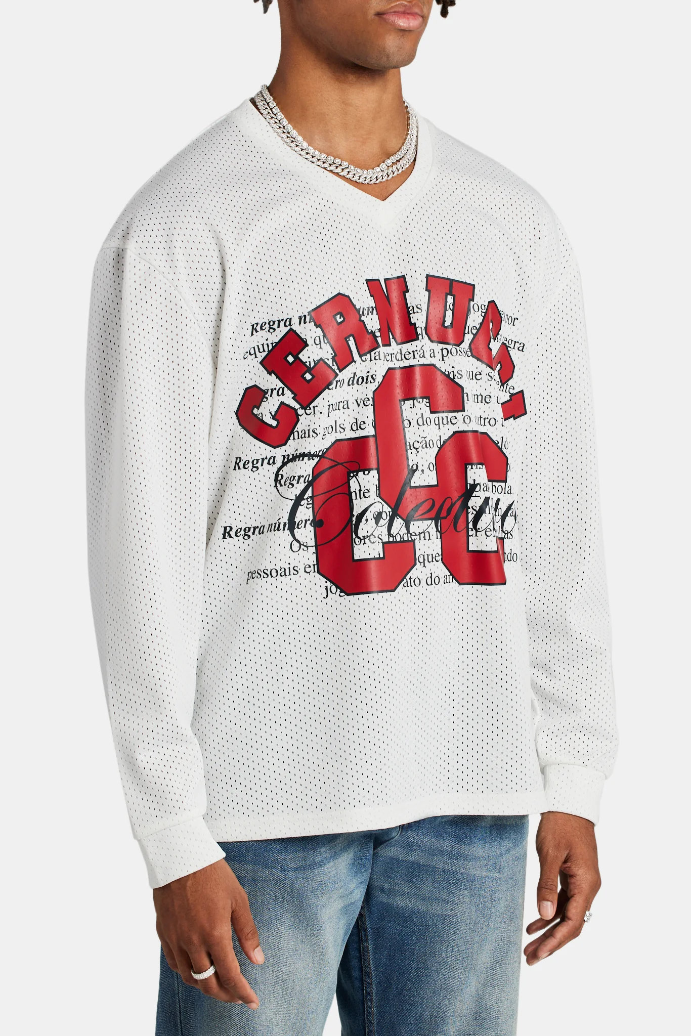 CCC Mesh Long Sleeve Varsity Top - White - Image 4