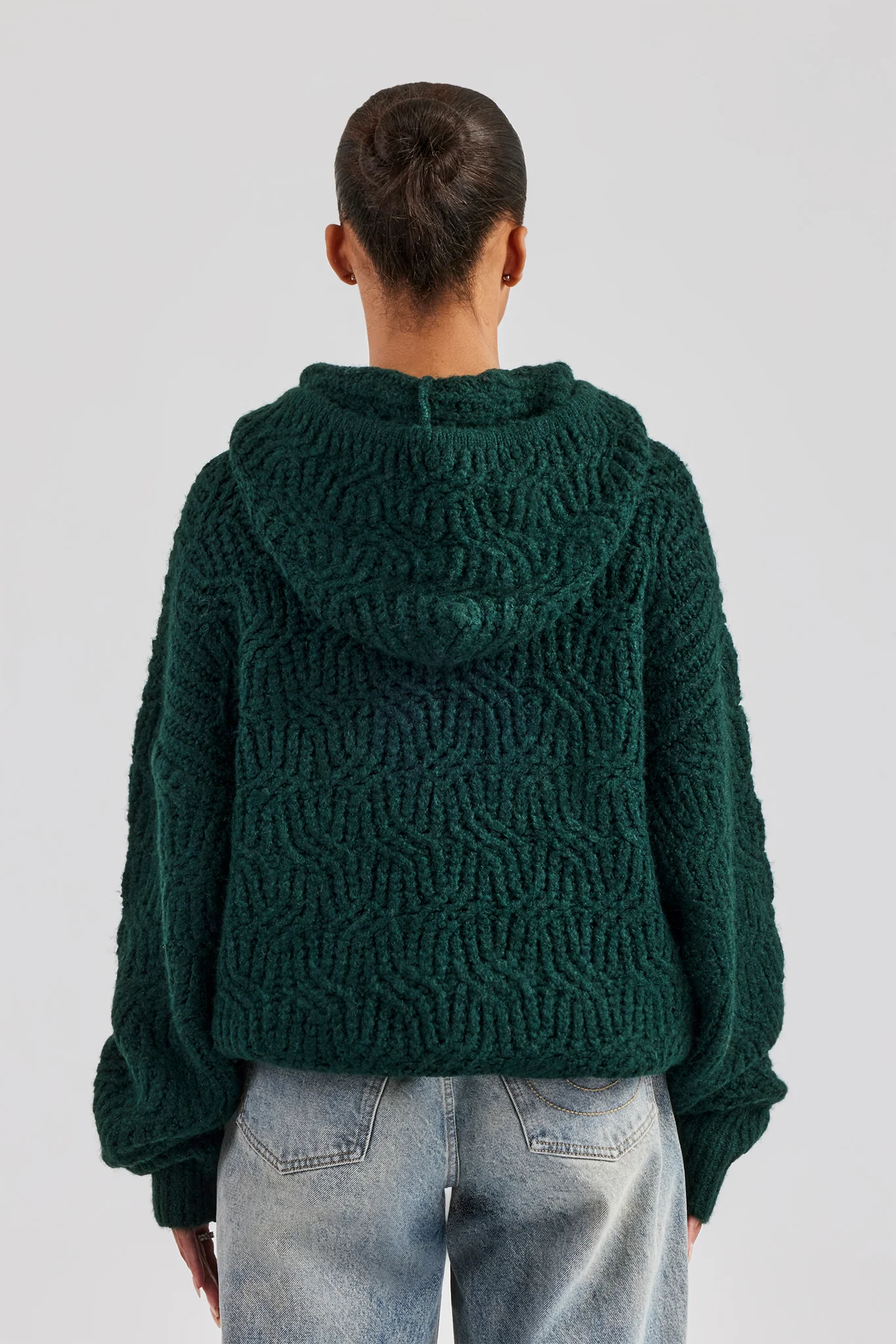 CCC Spliced Cable Knit Hoodie - Forest Green - Image 3