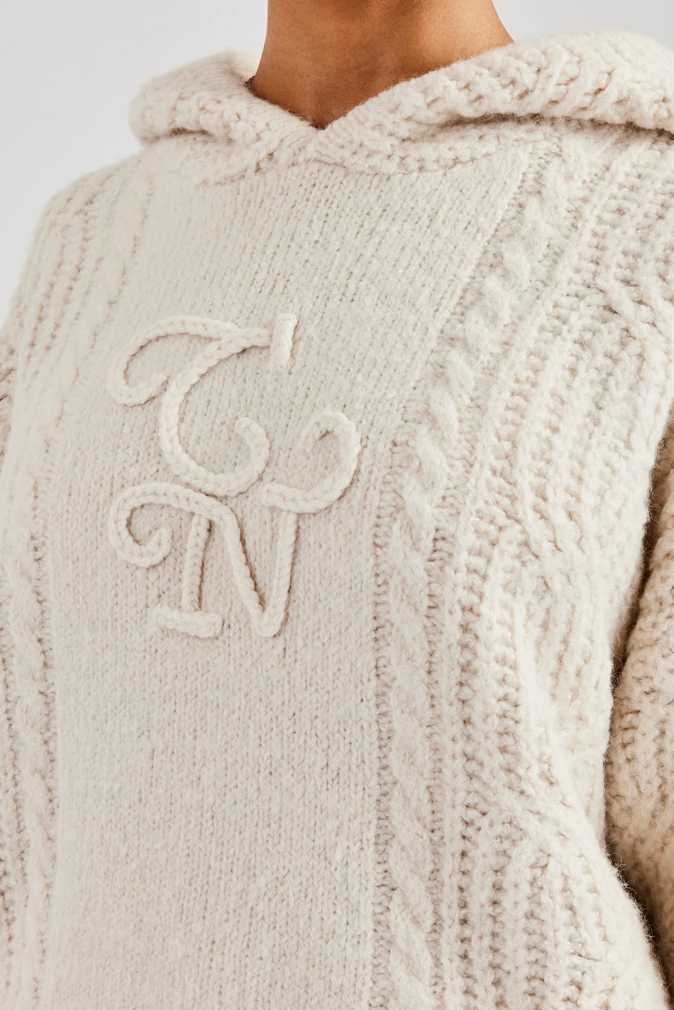 CCC Spliced Cable Knit Hoodie - Off White - Image 2