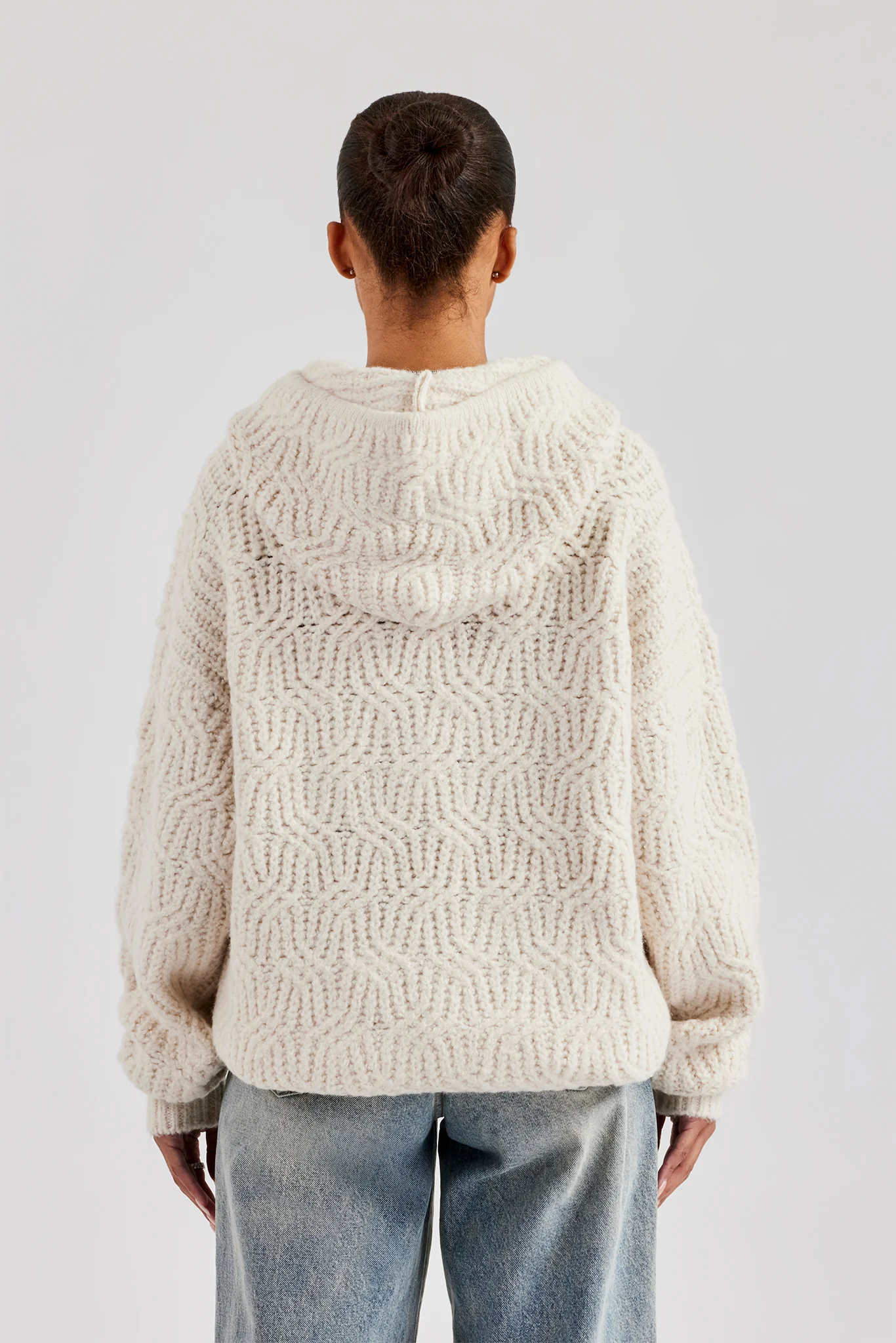 CCC Spliced Cable Knit Hoodie - Off White - Image 4