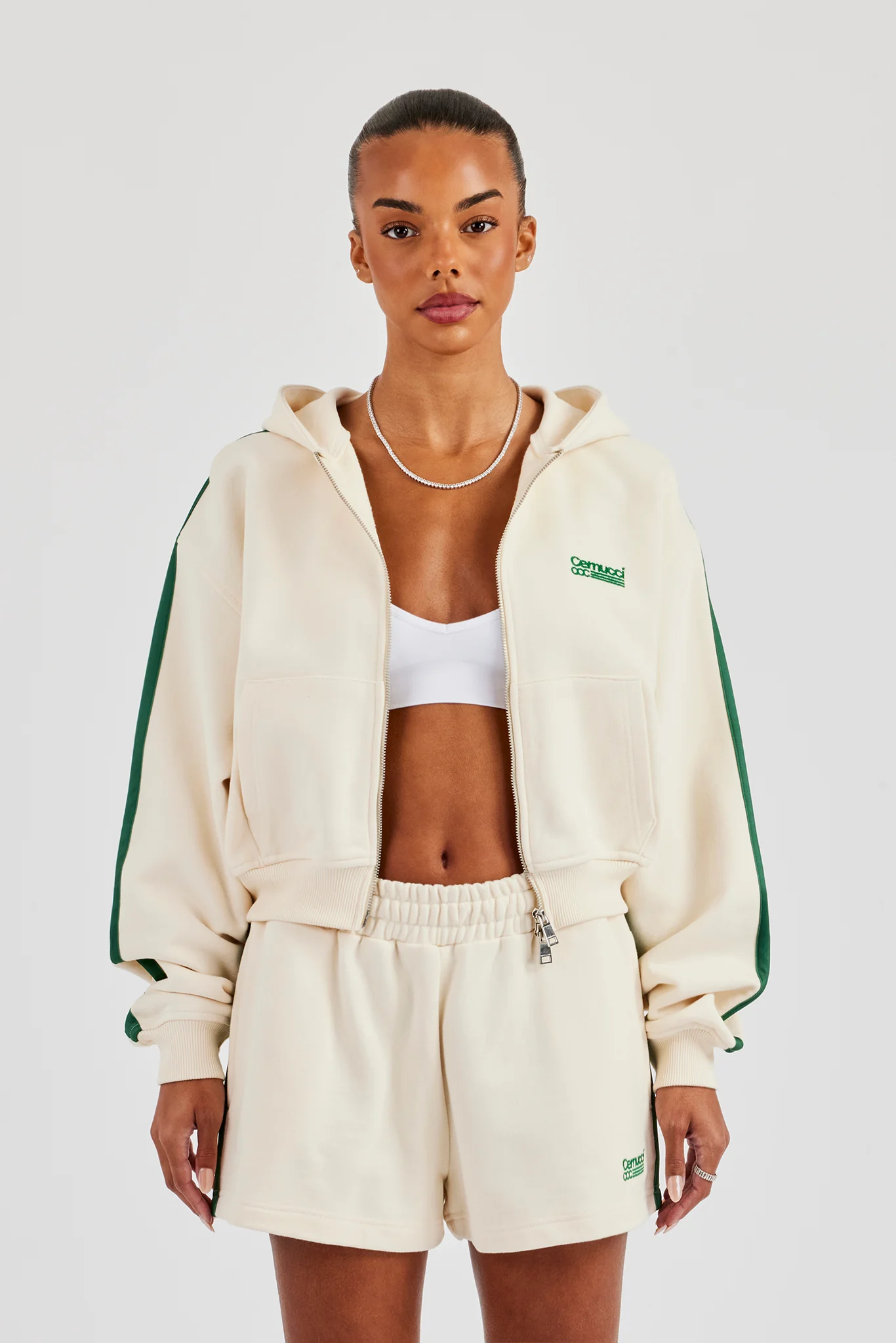 CCC Taping Boxy Zip Through Hoodie - Off White - Image 3