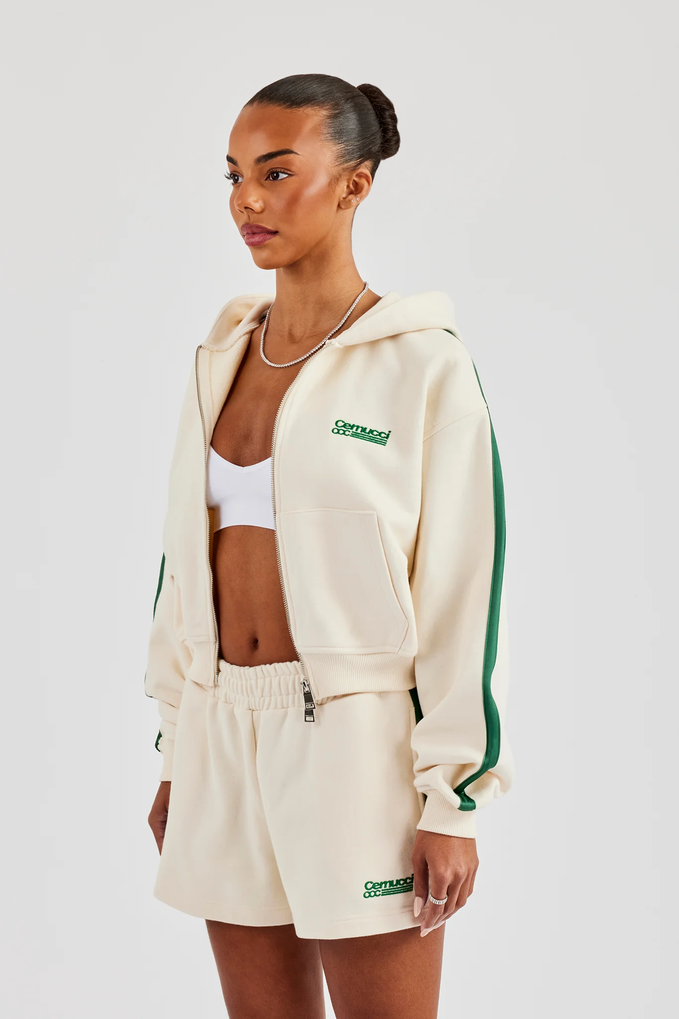 CCC Taping Boxy Zip Through Hoodie & Shorts - Off White - Image 4