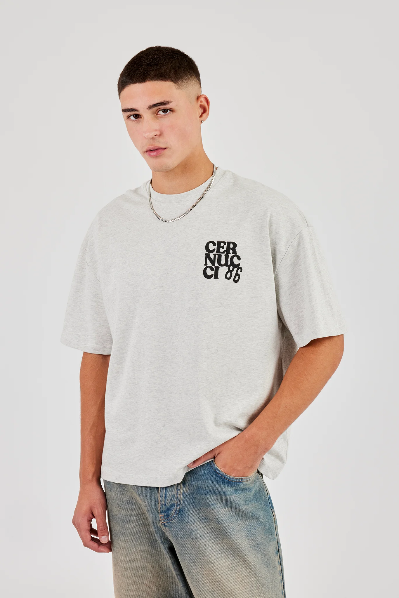 Cernucci 86 Print Boxy T-Shirt - Ash Grey - Image 2