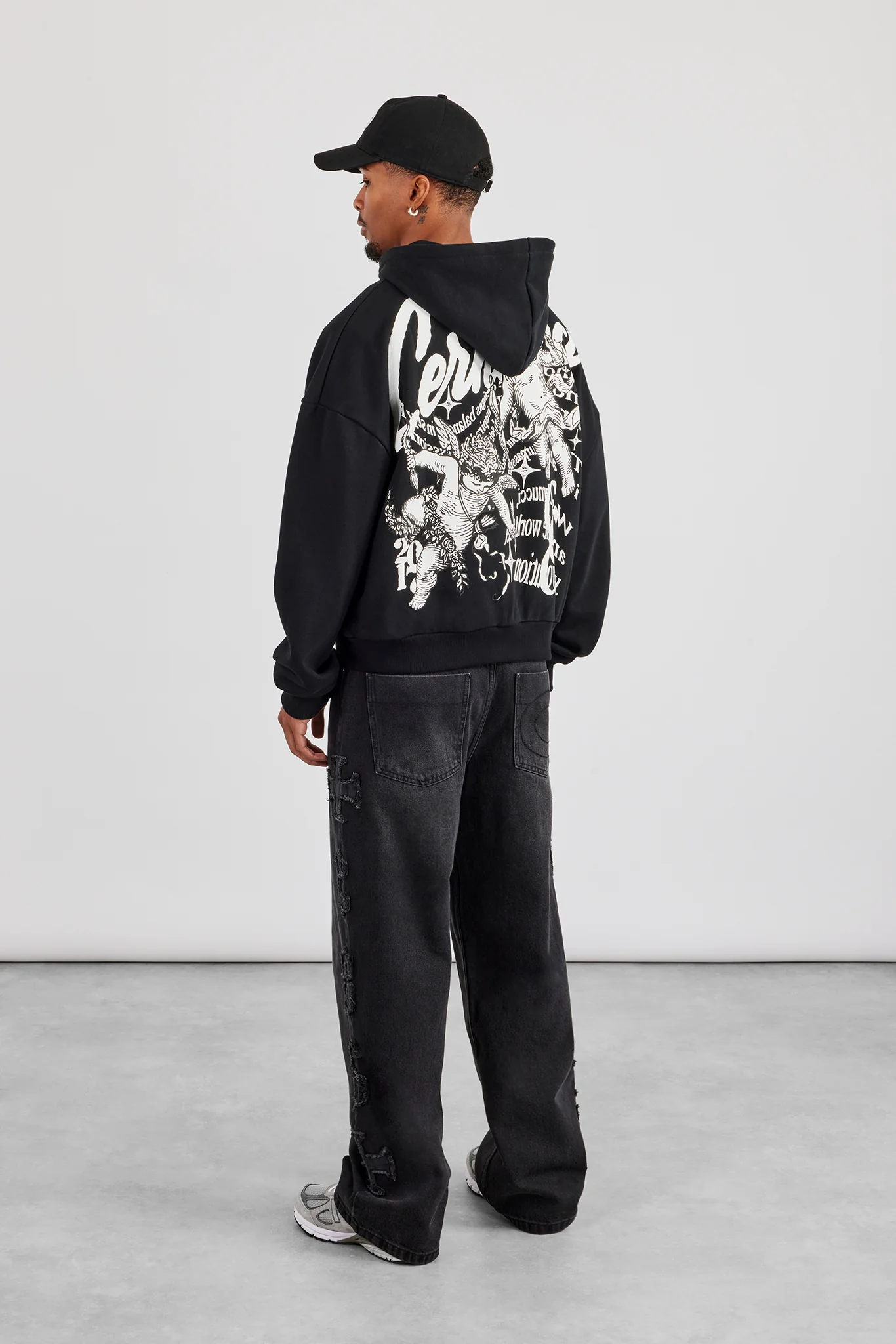 Cernucci Cherub Zip Through Boxy Hoodie - Black - Image 4