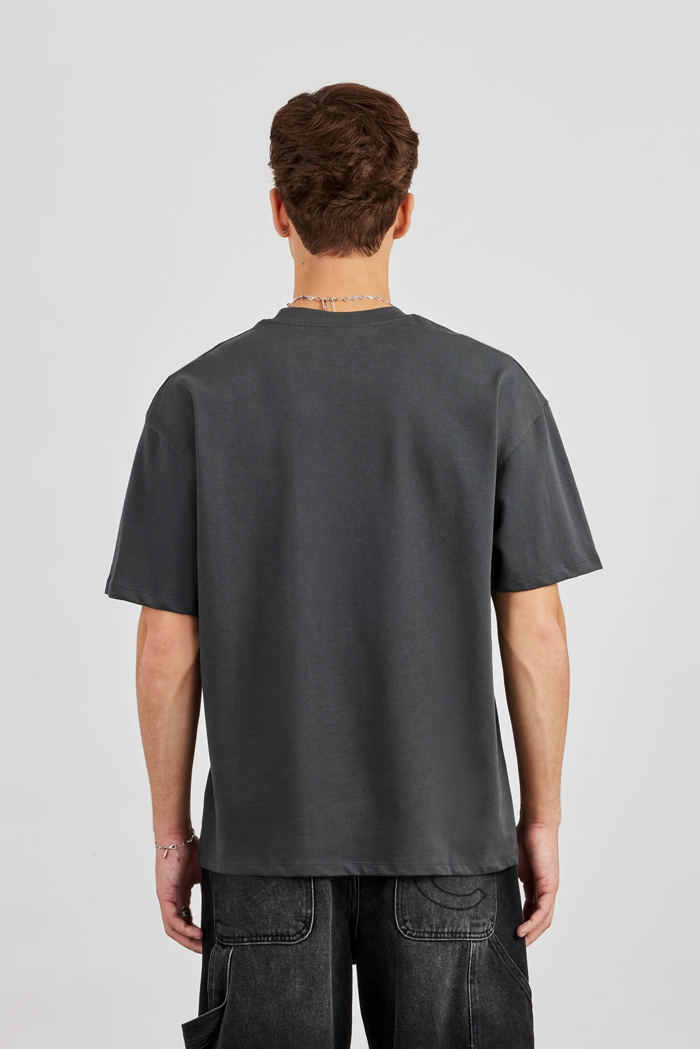 Cernucci Chest Print Oversized T-Shirt - Charcoal - Image 3