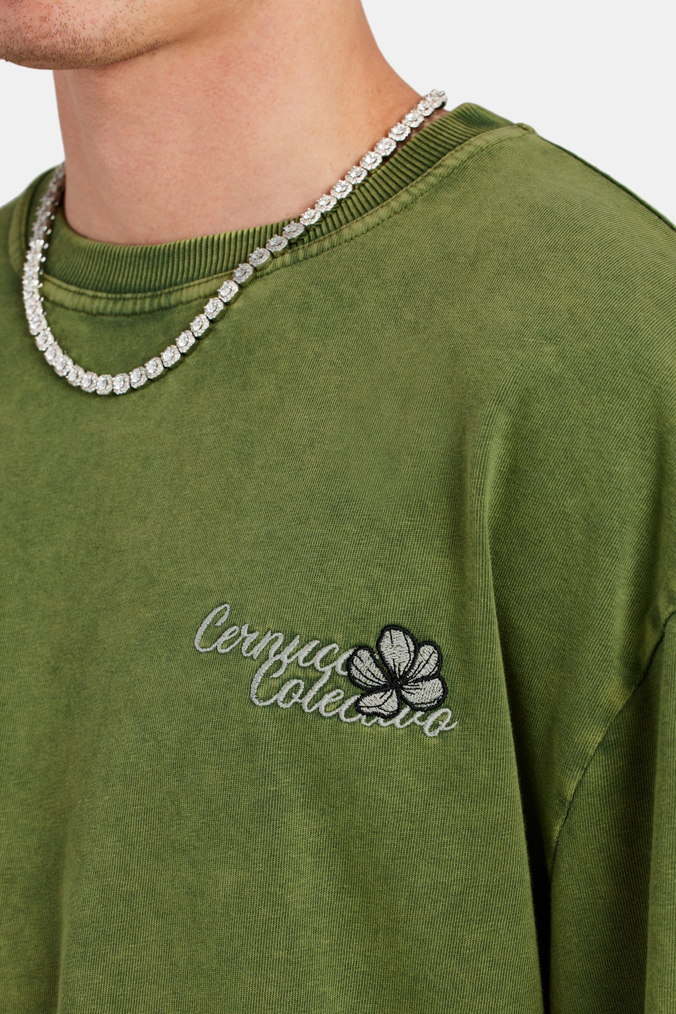 Cernucci Collection Washed Oversized Long Sleeve T-Shirt - Green - Image 2