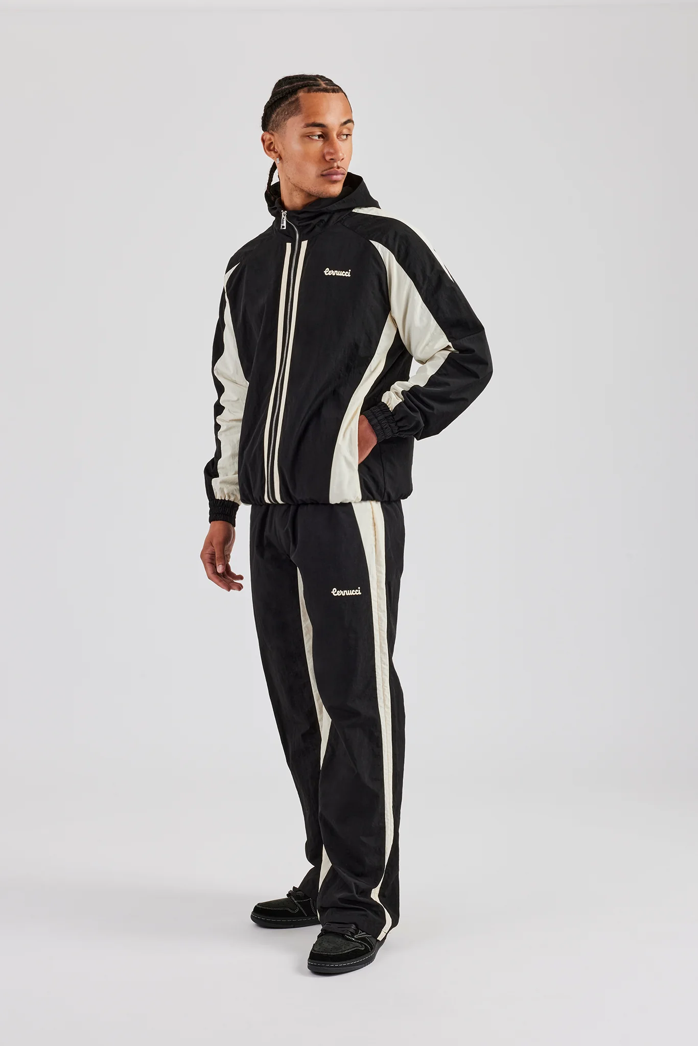 Cernucci Contrast Panel Nylon Track Pant - Black - Image 3