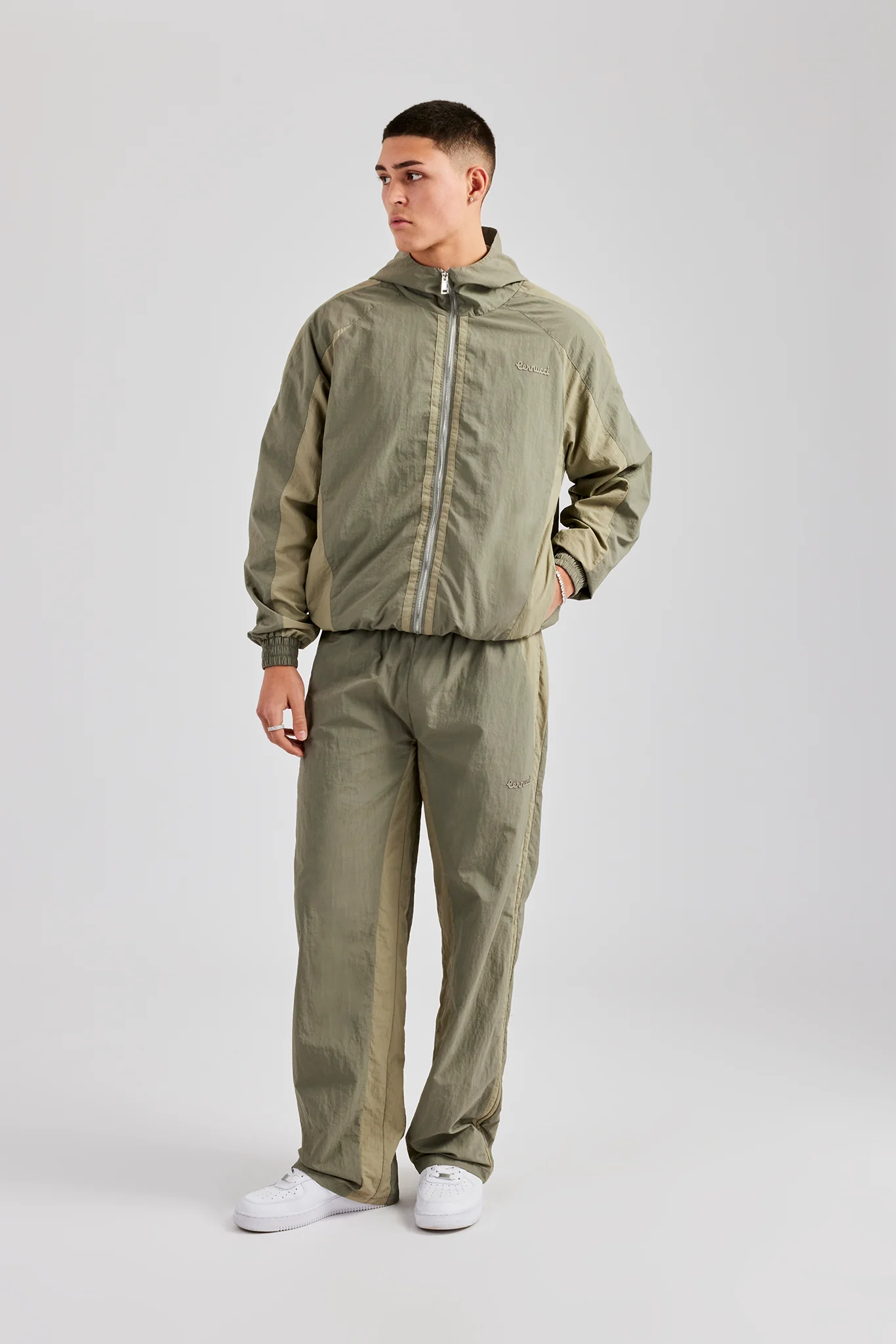 Cernucci Contrast Panel Nylon Track Pant - Khaki - Image 6