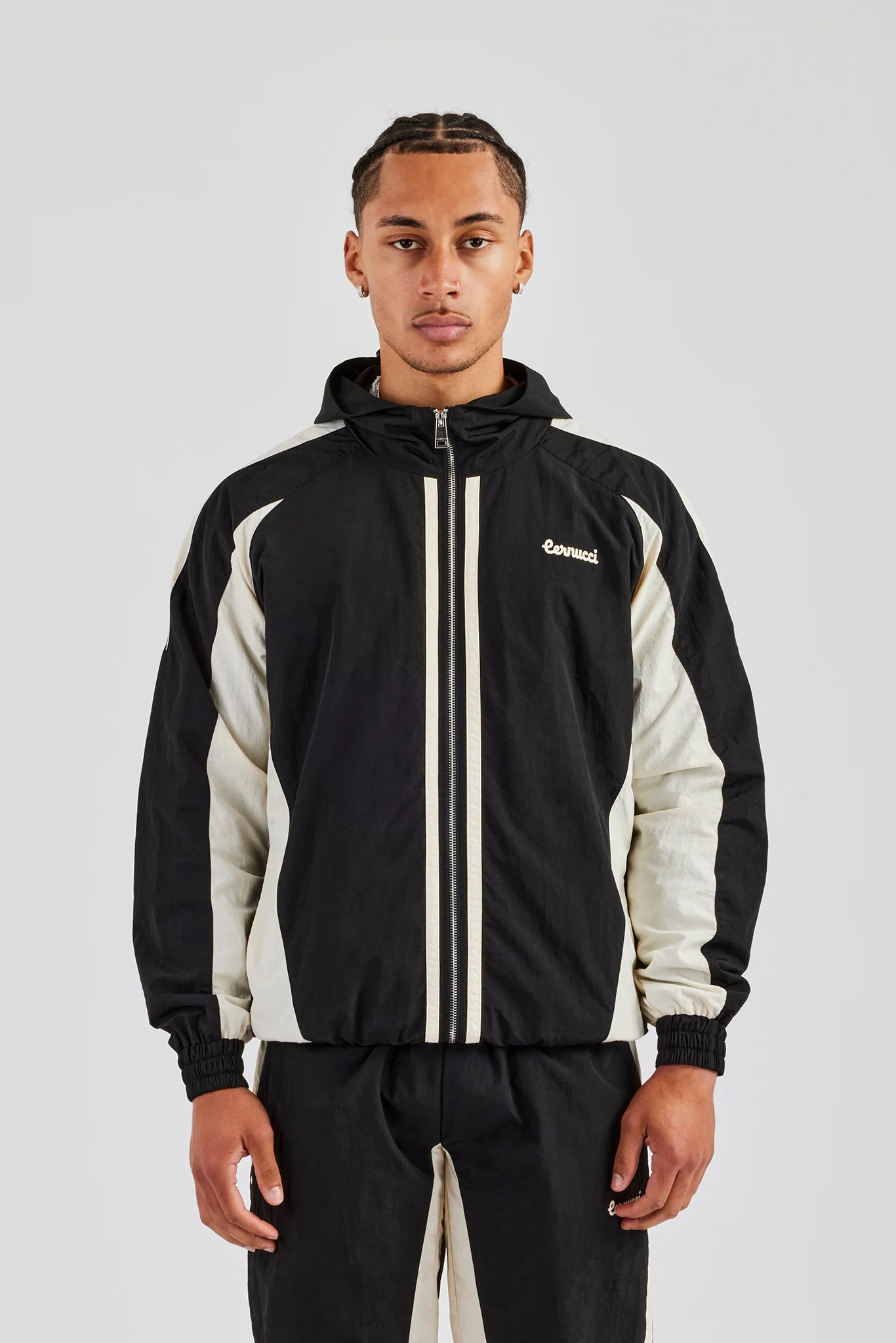 Cernucci Contrast Panel Nylon Track Top - Black - Image 3
