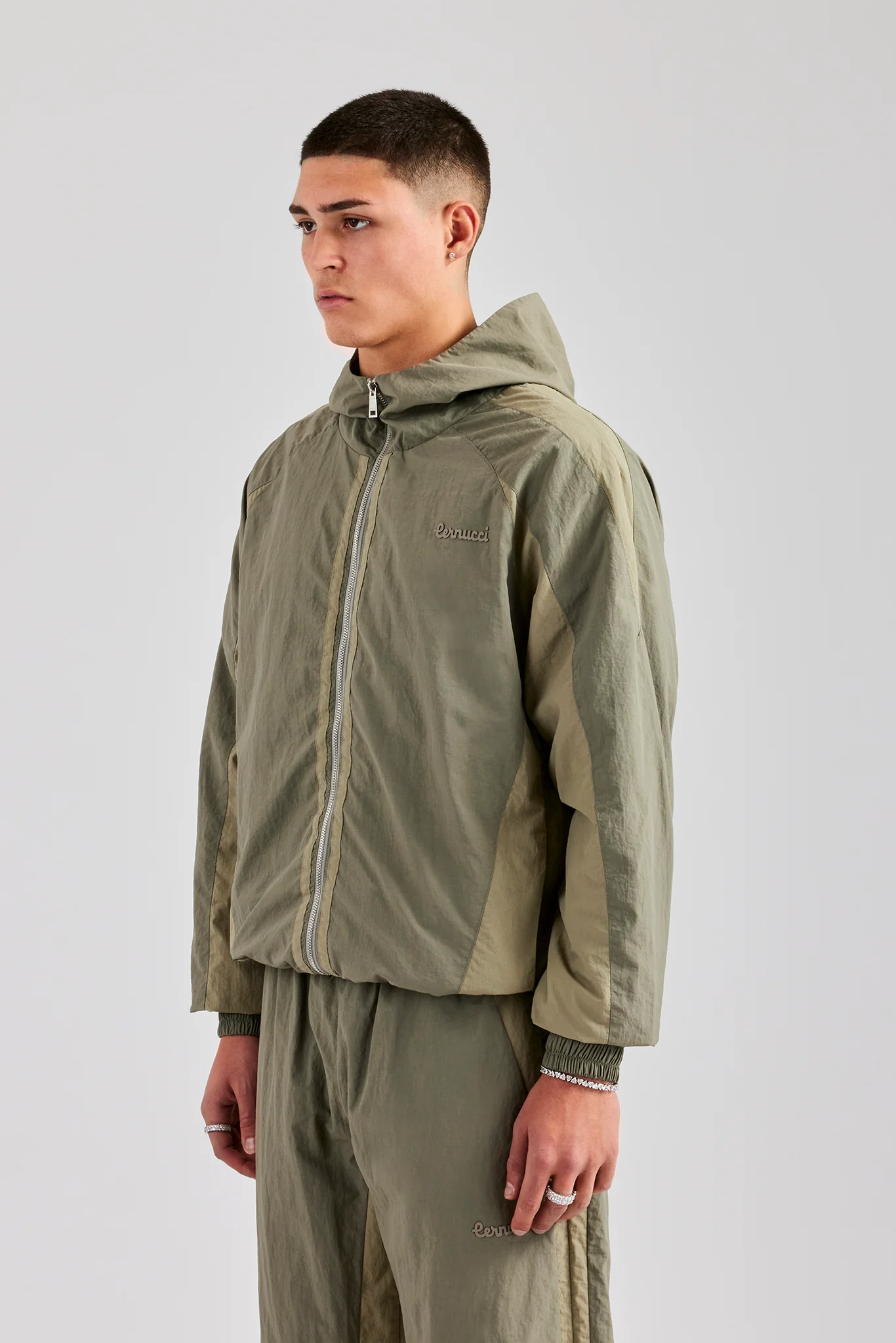Cernucci Contrast Panel Nylon Track Top - Khaki - Image 4