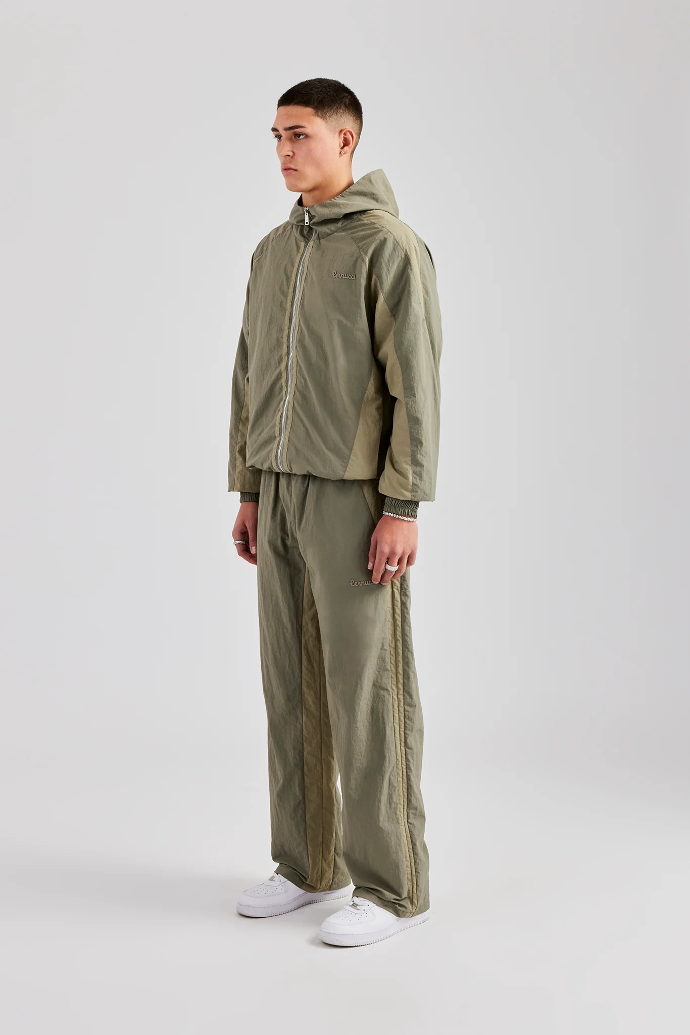 Cernucci Contrast Panel Nylon Tracksuit - Khaki - Image 3