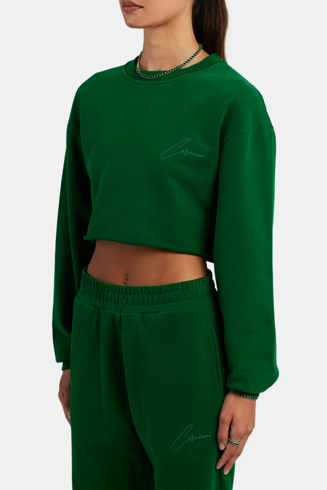 Cernucci Crop Sweatshirt - Dark Green - Image 3