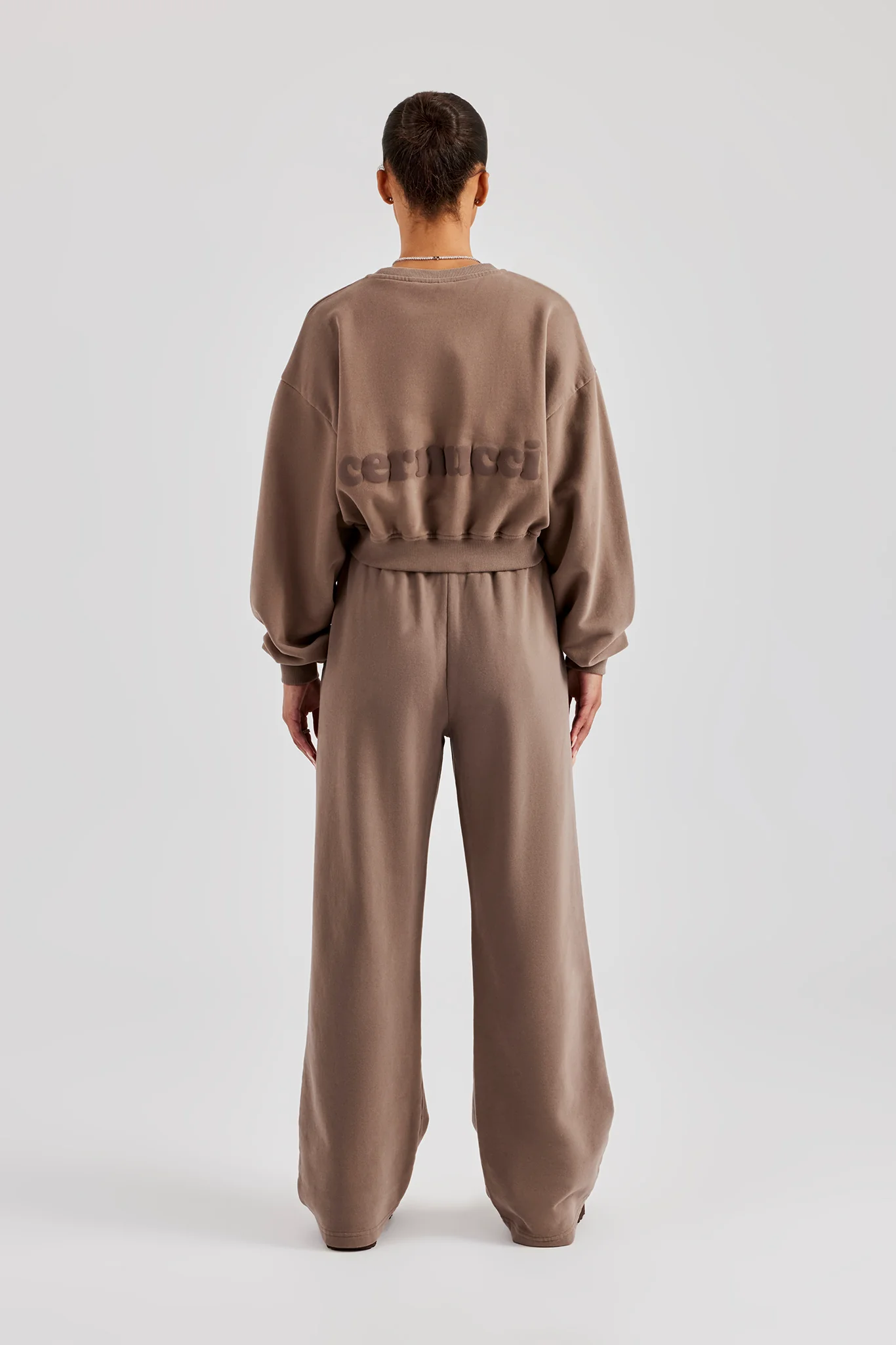 Cernucci Cropped Sweater & Wide Leg Jogger - Taupe - Image 3