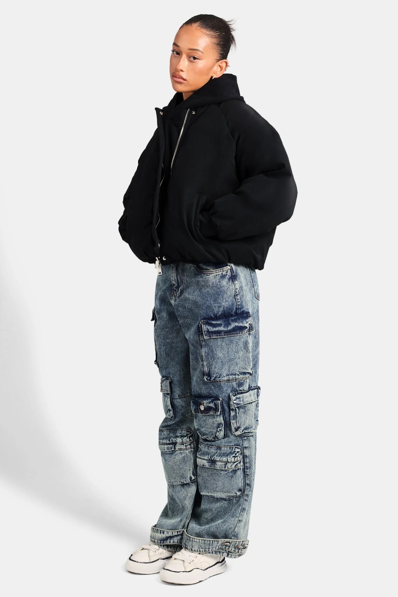 Cernucci Cropped PU Puffer Bomber Jacket - Black - Image 4