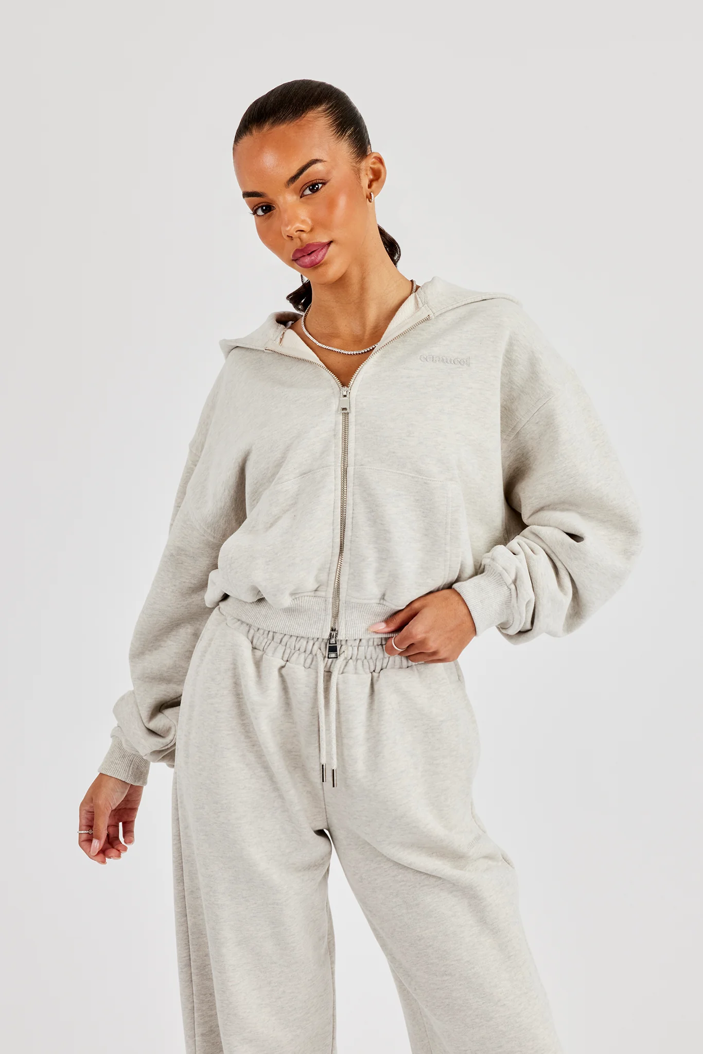 Cernucci Cropped Zip Through Hoodie - Ash Grey