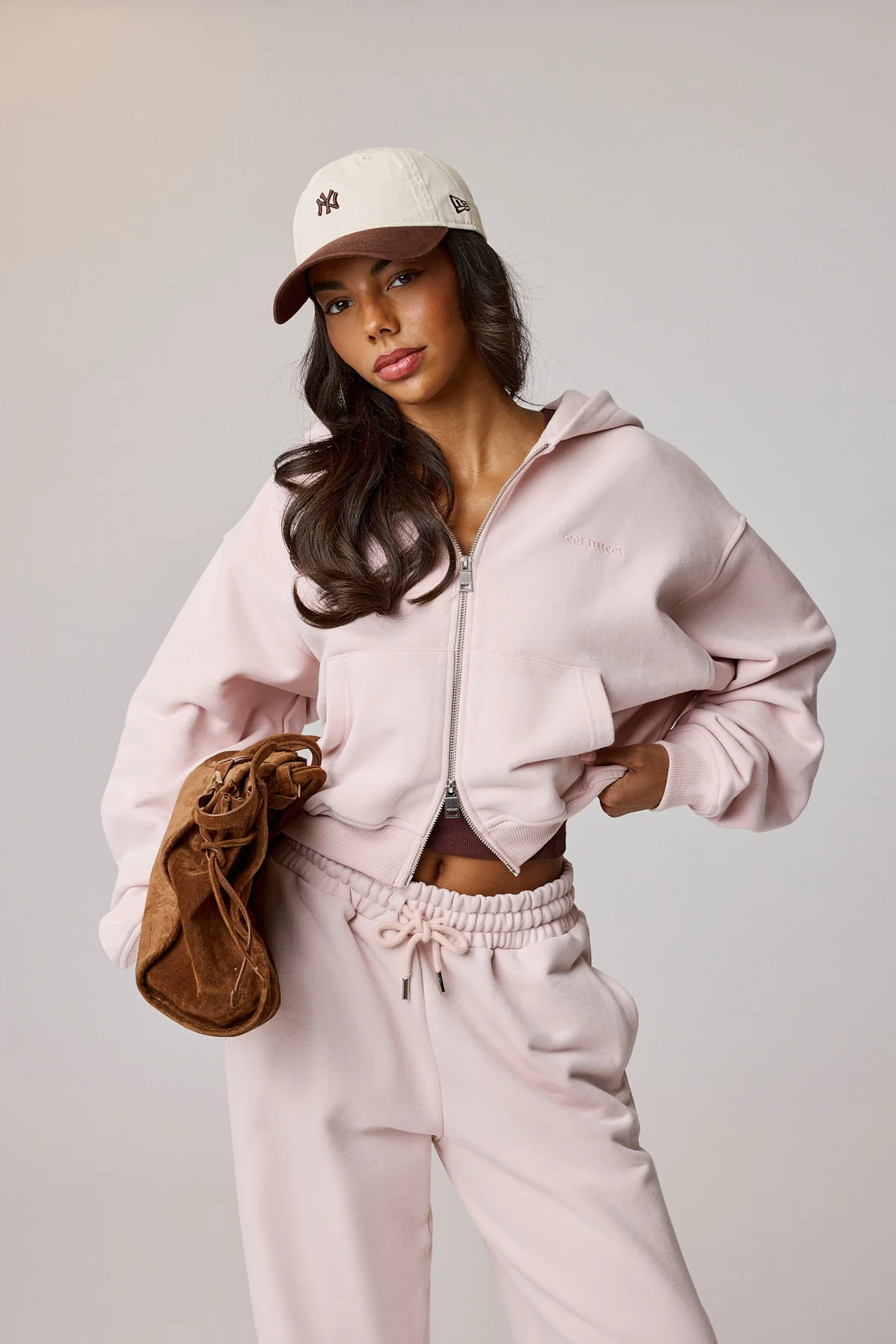 Cernucci Cropped Zip Through Hoodie - Dusty Pink