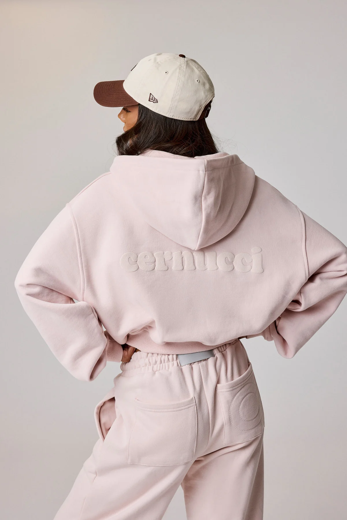 Cernucci Cropped Zip Through Hoodie - Dusty Pink - Image 2