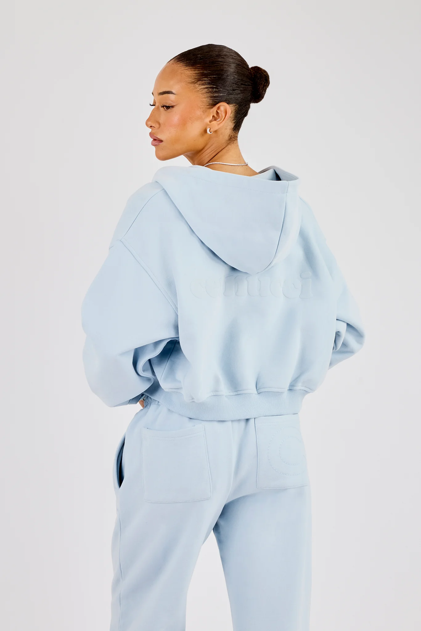 Cernucci Cropped Zip Through Hoodie - Powder Blue - Image 3