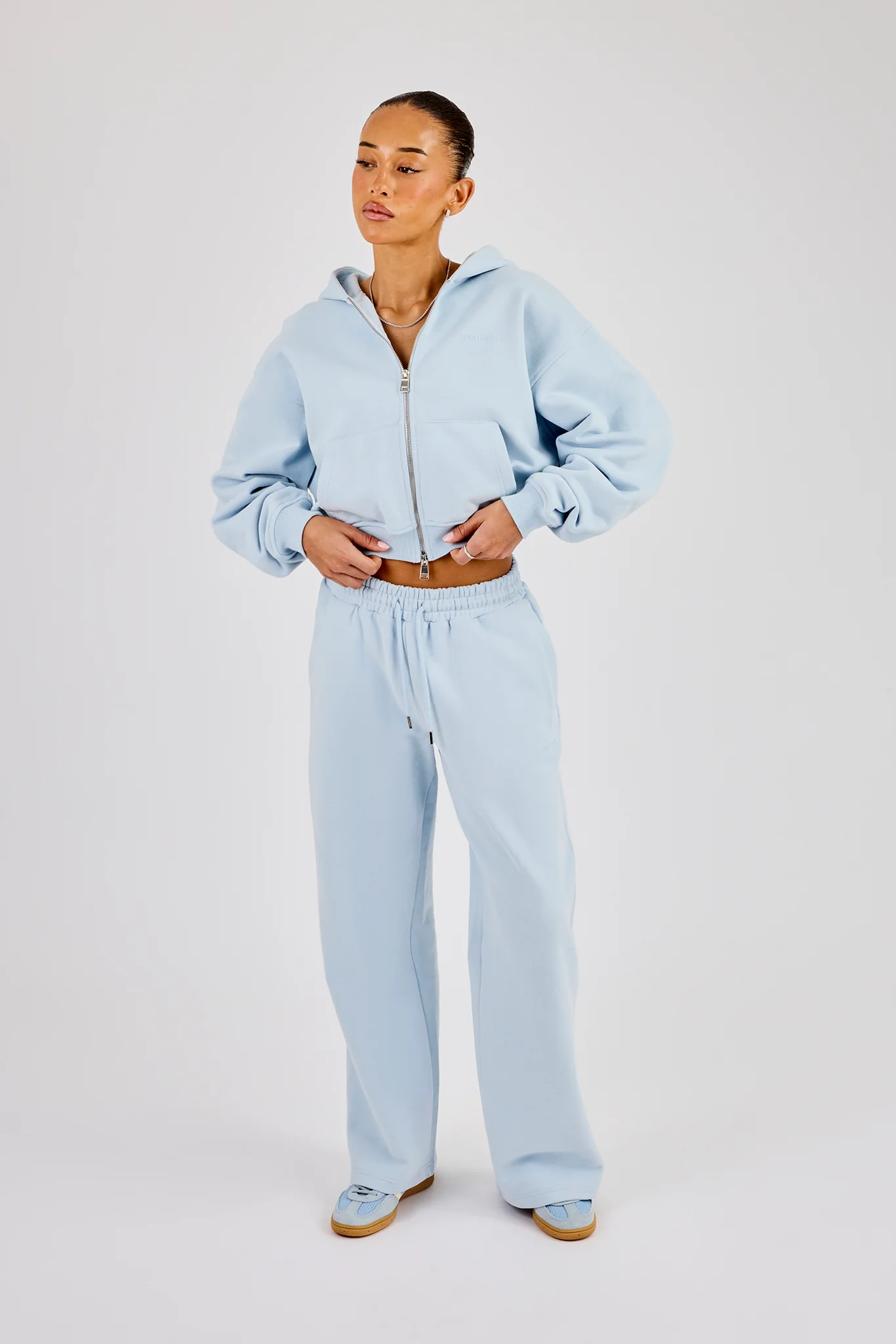 Cernucci Cropped Zip Through Hoodie & Wide Leg Jogger - Powder Blue - Image 2