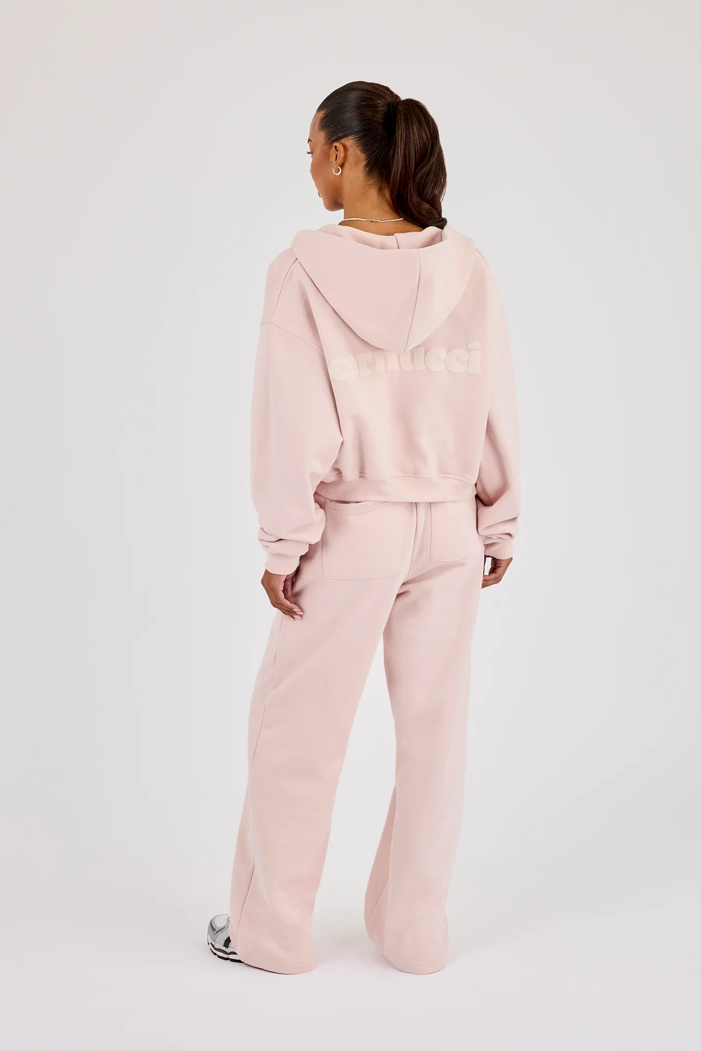Cernucci Cropped Zip Through Hoodie & Wide Leg Jogger - Dusty Pink - Image 3