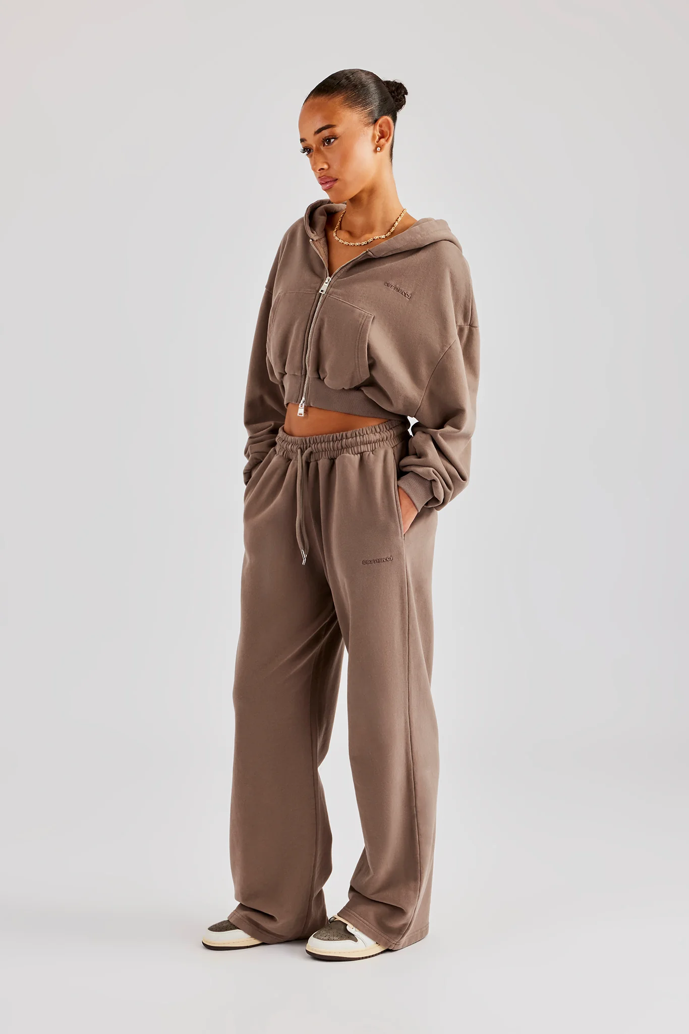 Cernucci Cropped Zip Through Tracksuit - Taupe - Image 2