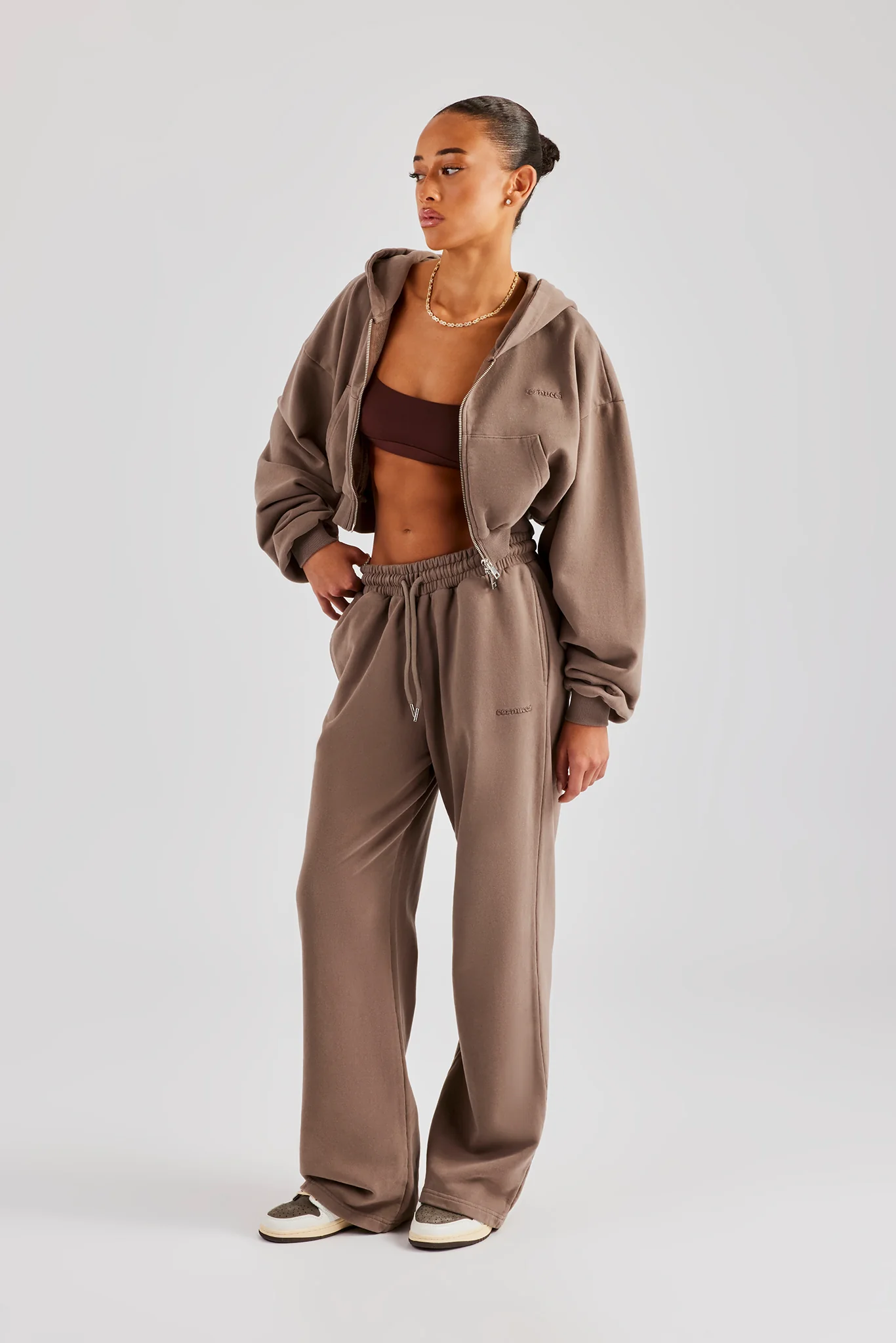Cernucci Cropped Zip Through Tracksuit - Taupe - Image 4