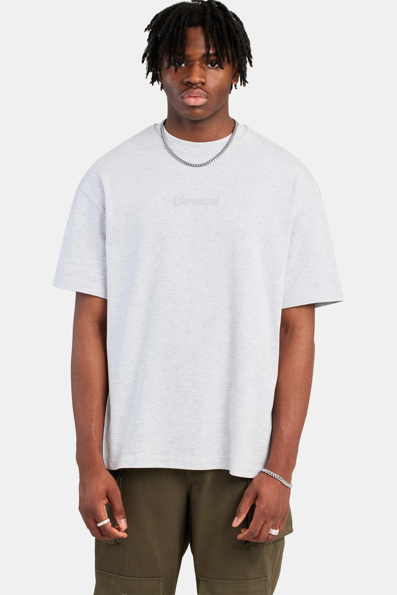 Cernucci Debossed Oversized T-Shirt - Ash Grey - Image 2