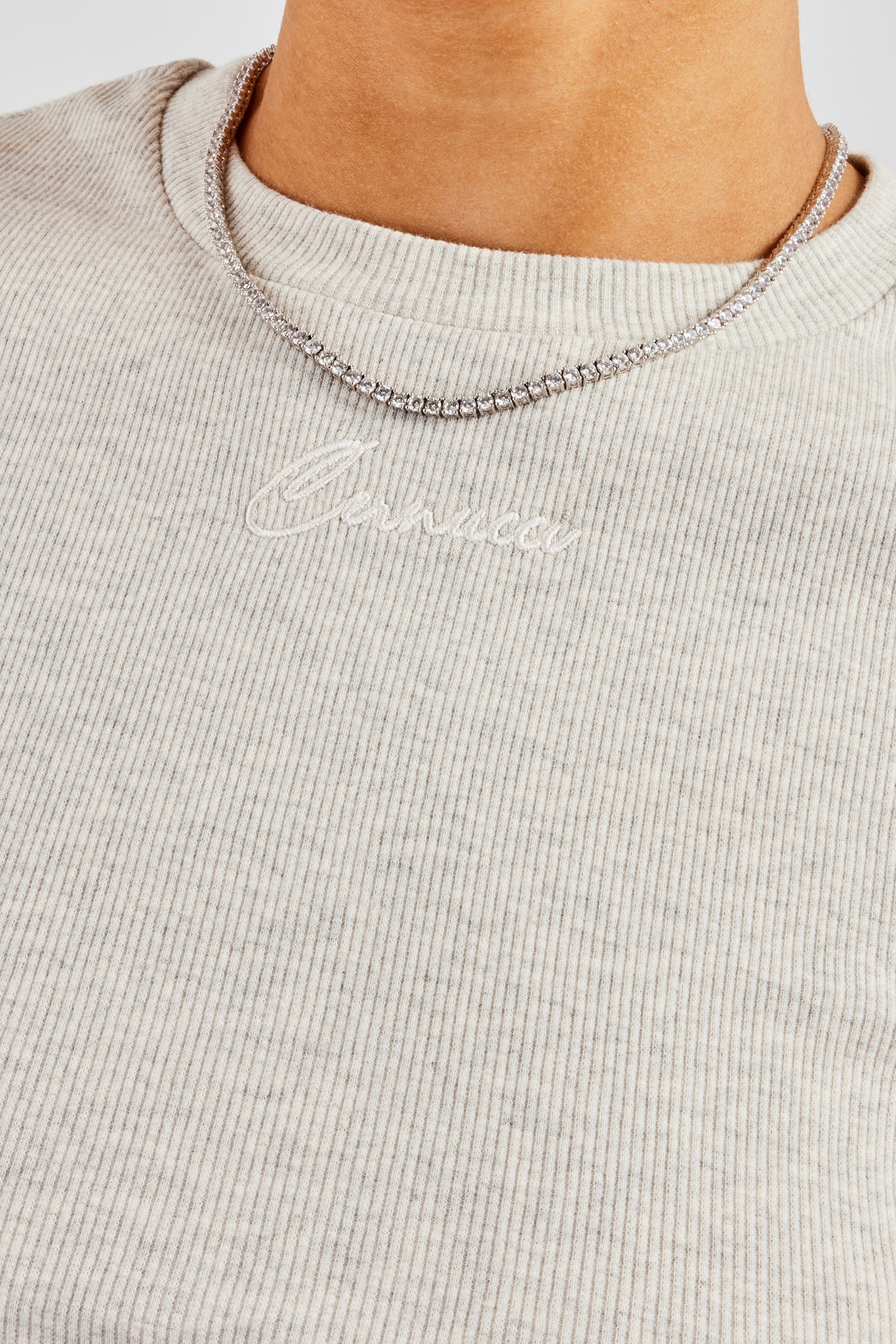 Cernucci Embroidered Rib Baby Tee - Ash Grey - Image 3