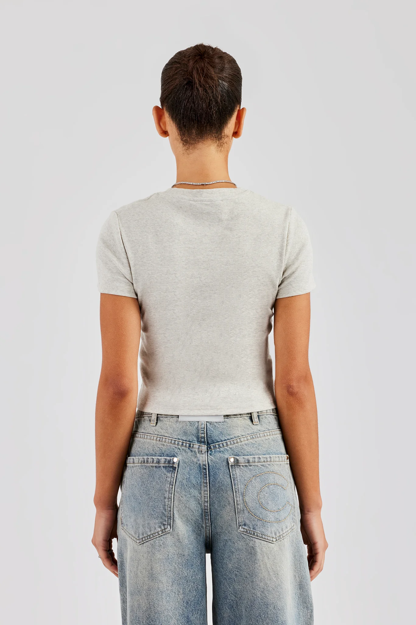 Cernucci Embroidered Rib Baby Tee - Ash Grey - Image 4