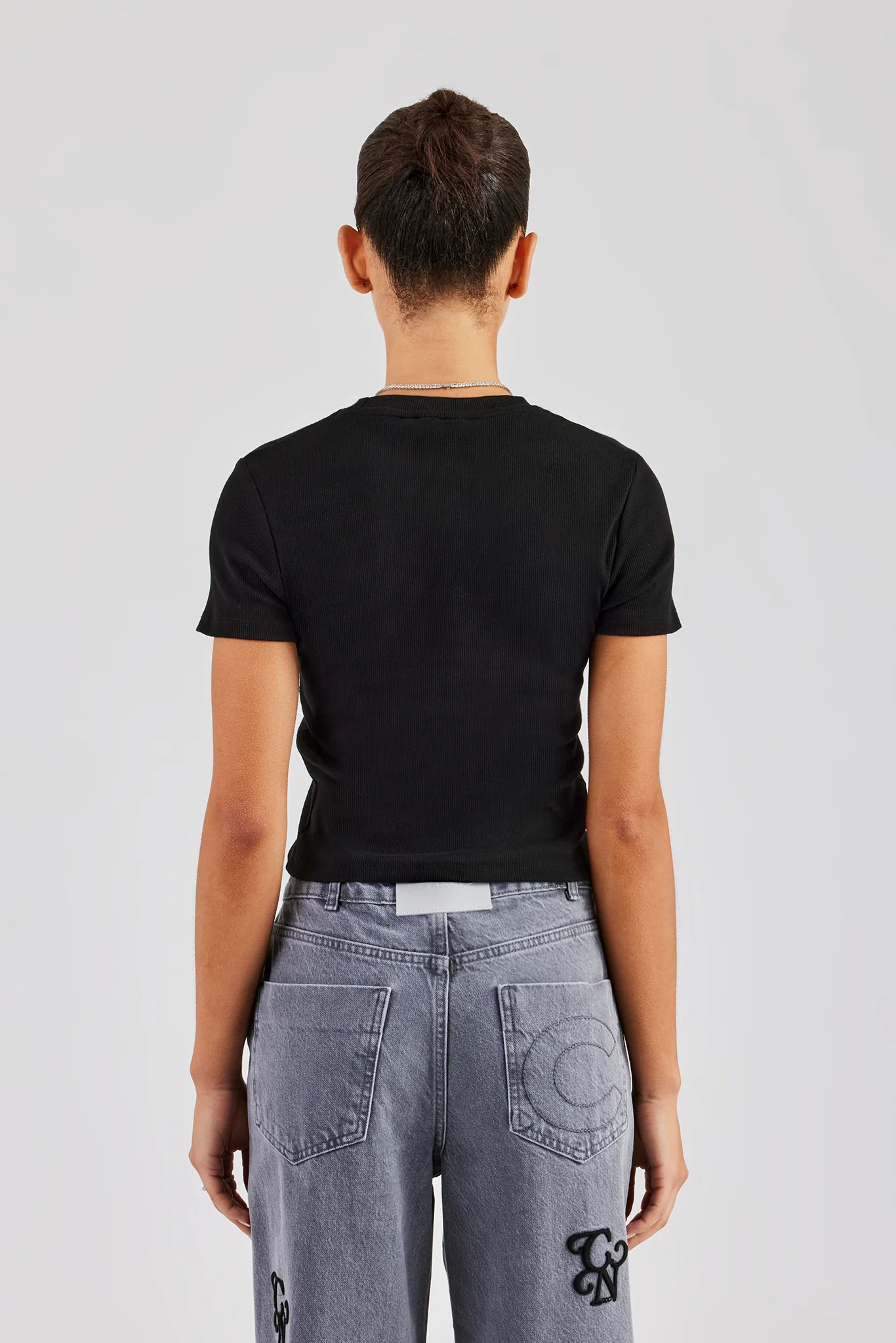 Cernucci Embroidered Rib Baby Tee - Black - Image 4