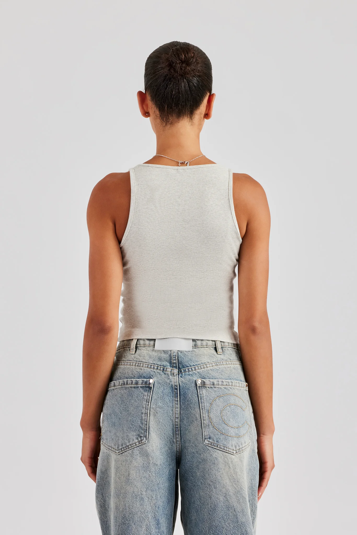 Cernucci Embroidered Vest Top - Grey Marl - Image 3