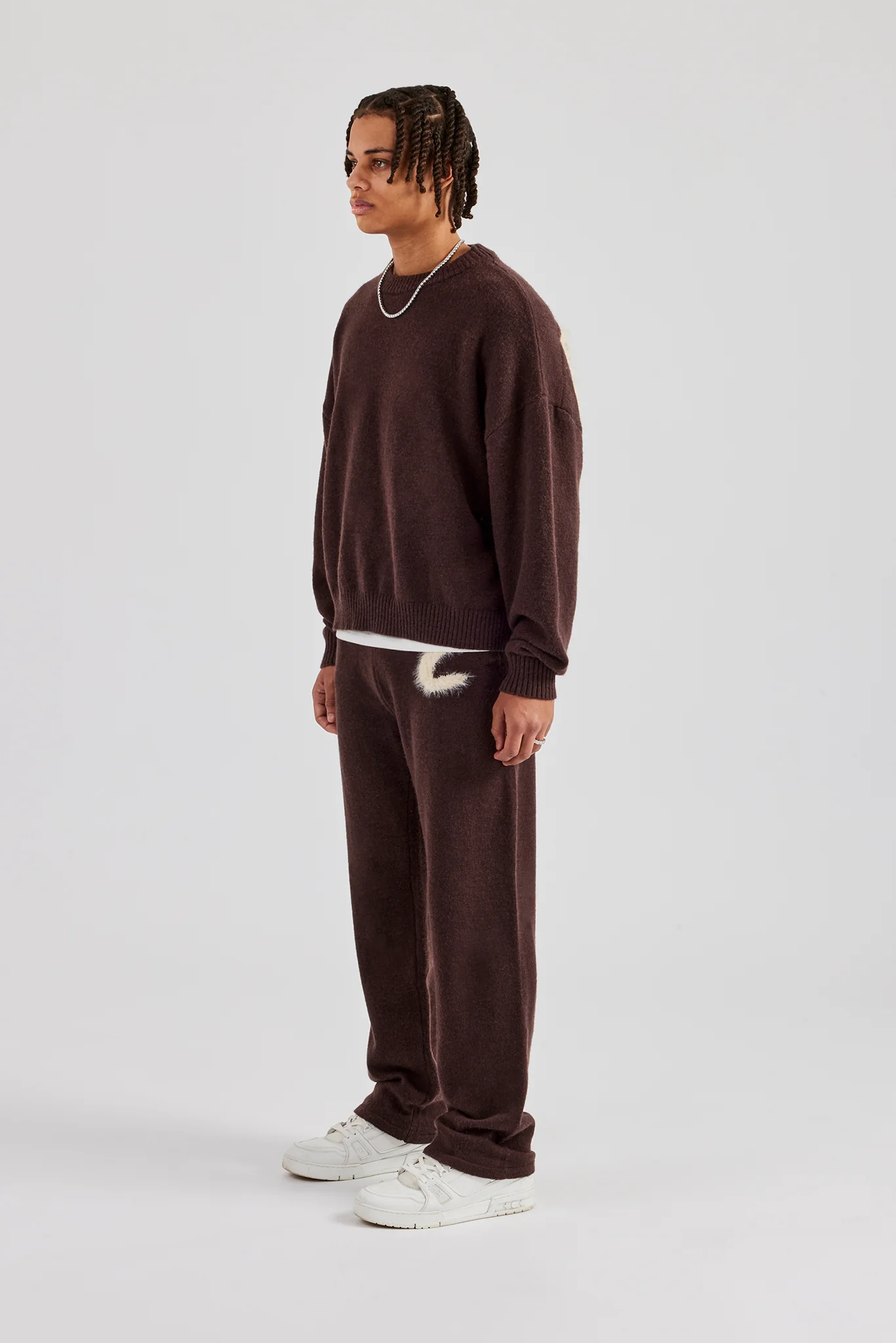 Cernucci Fluffy Intarsia Sweater & C Jogger - Chocolate - Image 3